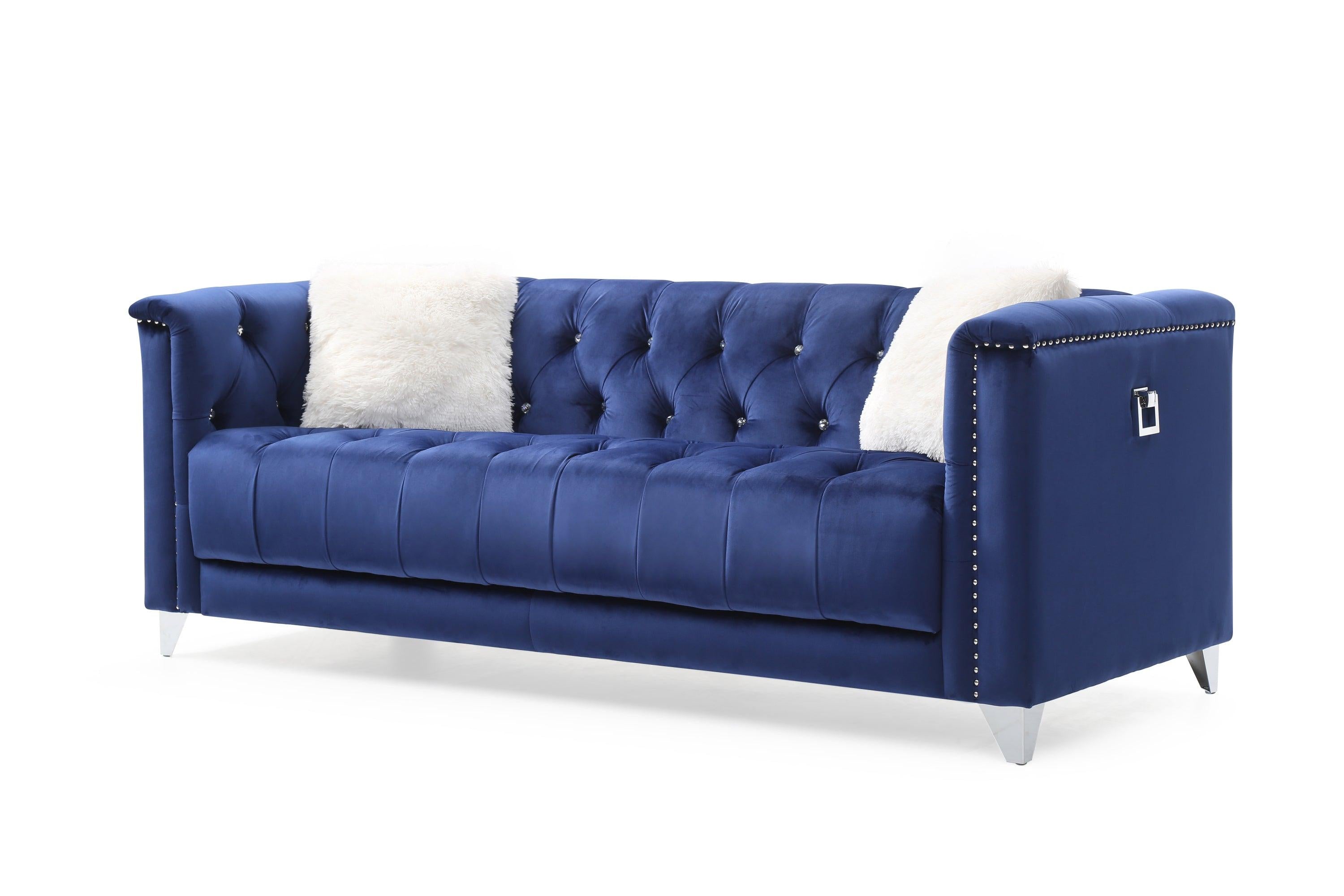 Russell Tufted Upholstery Sofa Finished in Velvet Fabric in Blue