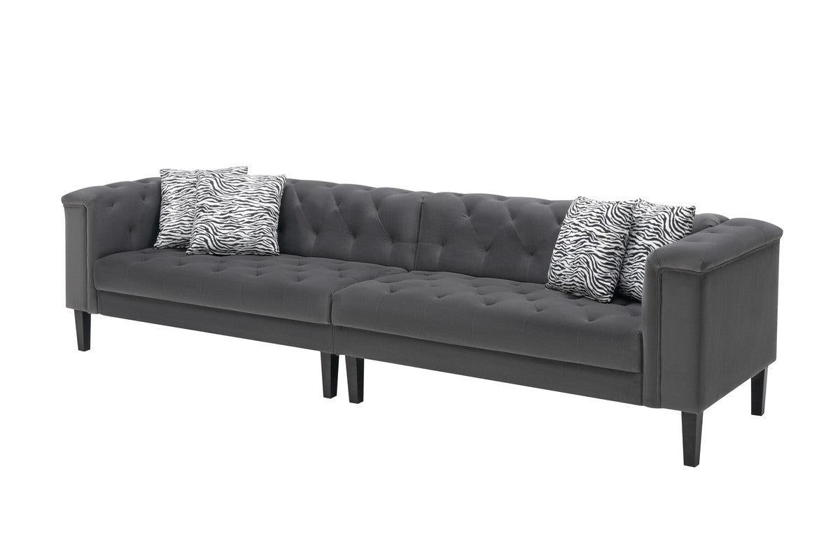 Mary Dark Gray Velvet Tufted Sofa Ottoman Living Room Set With 4 Accent Pillows