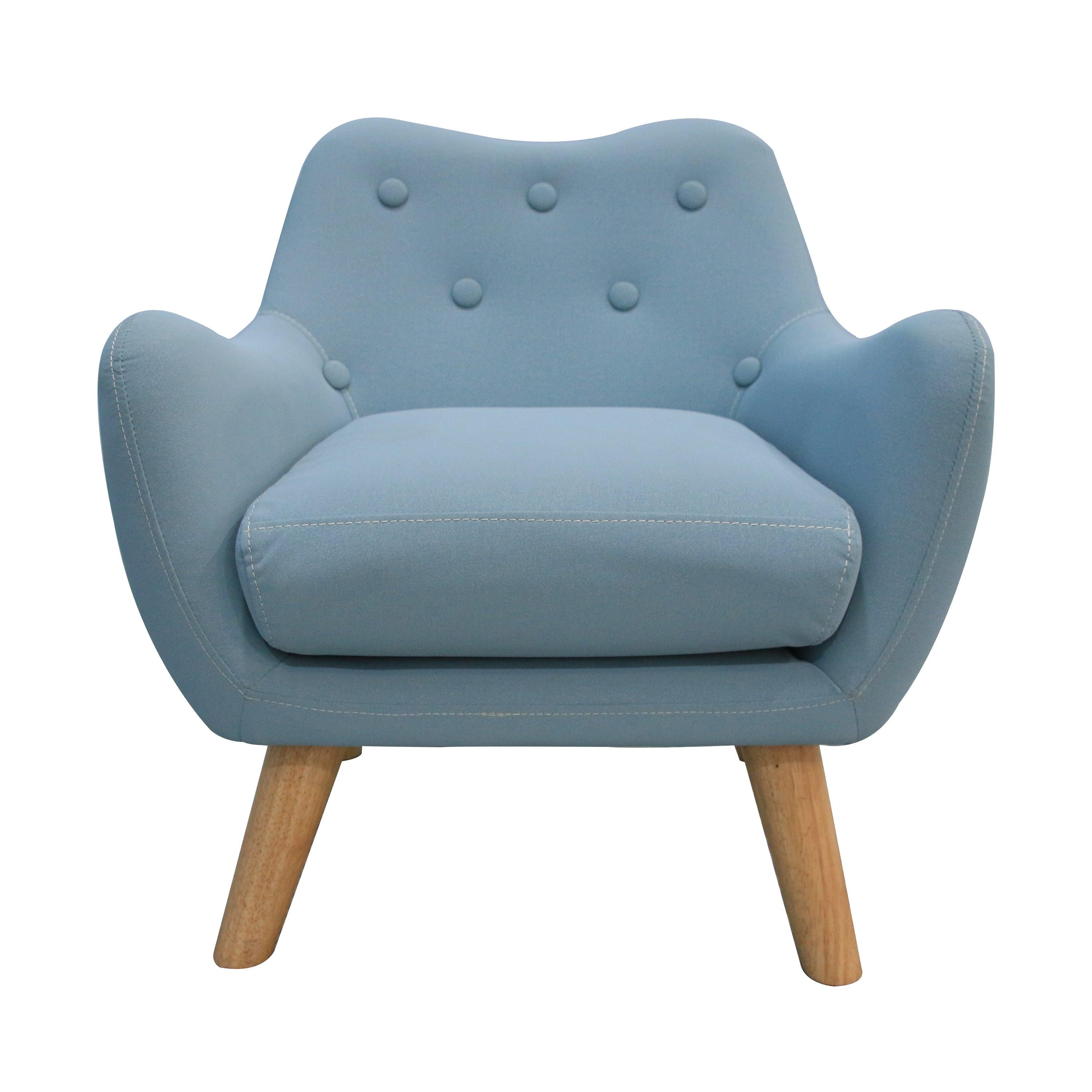 Microfibres fabric upholstered child accent armchair with wooden legs, kids sofa