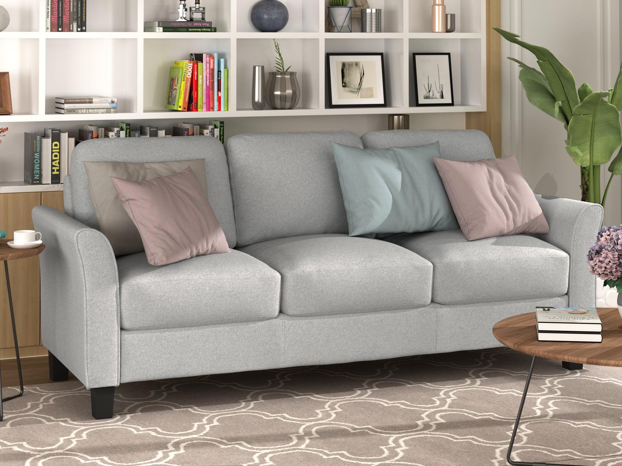 3-Seat Sofa Living Room Linen Fabric Sofa (Light Gray) image