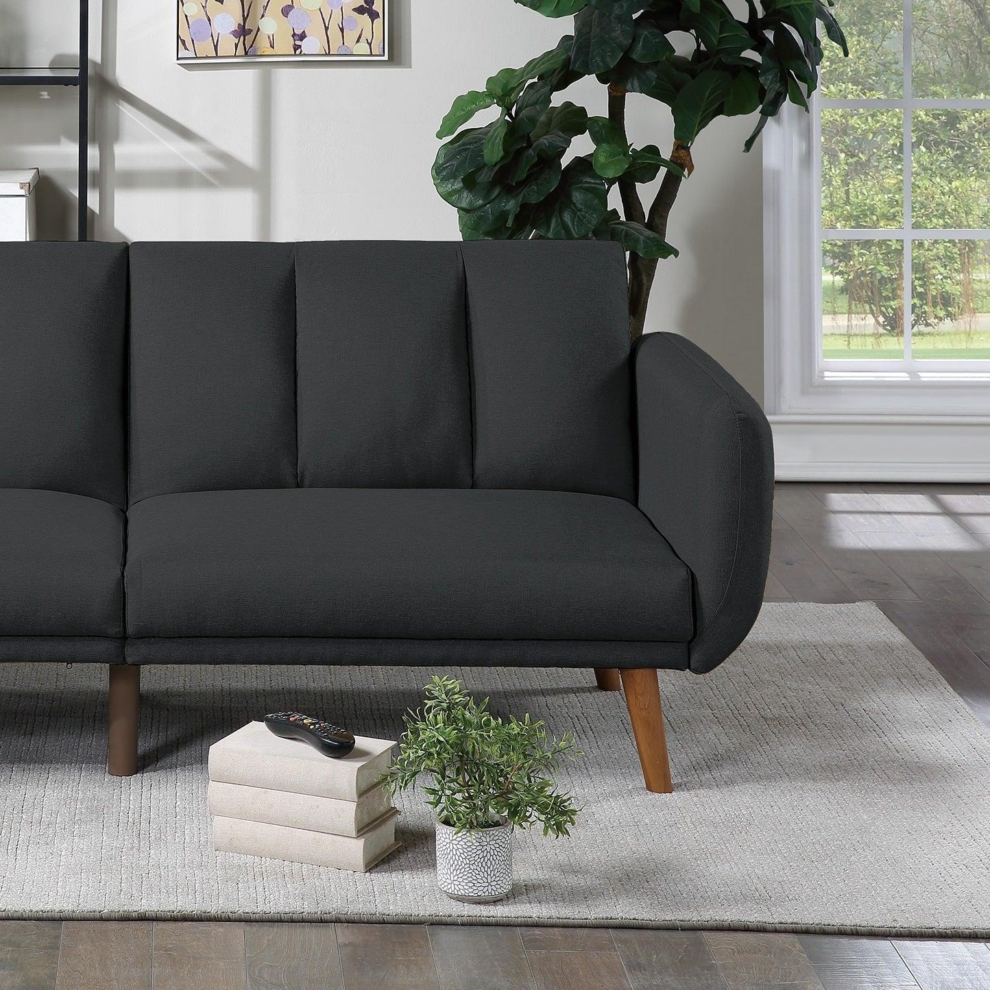 ElegantModern Sofa Black Polyfiber 1pc Sofa Convertible Bed Wooden Legs Living Room Lounge Guest Furniture