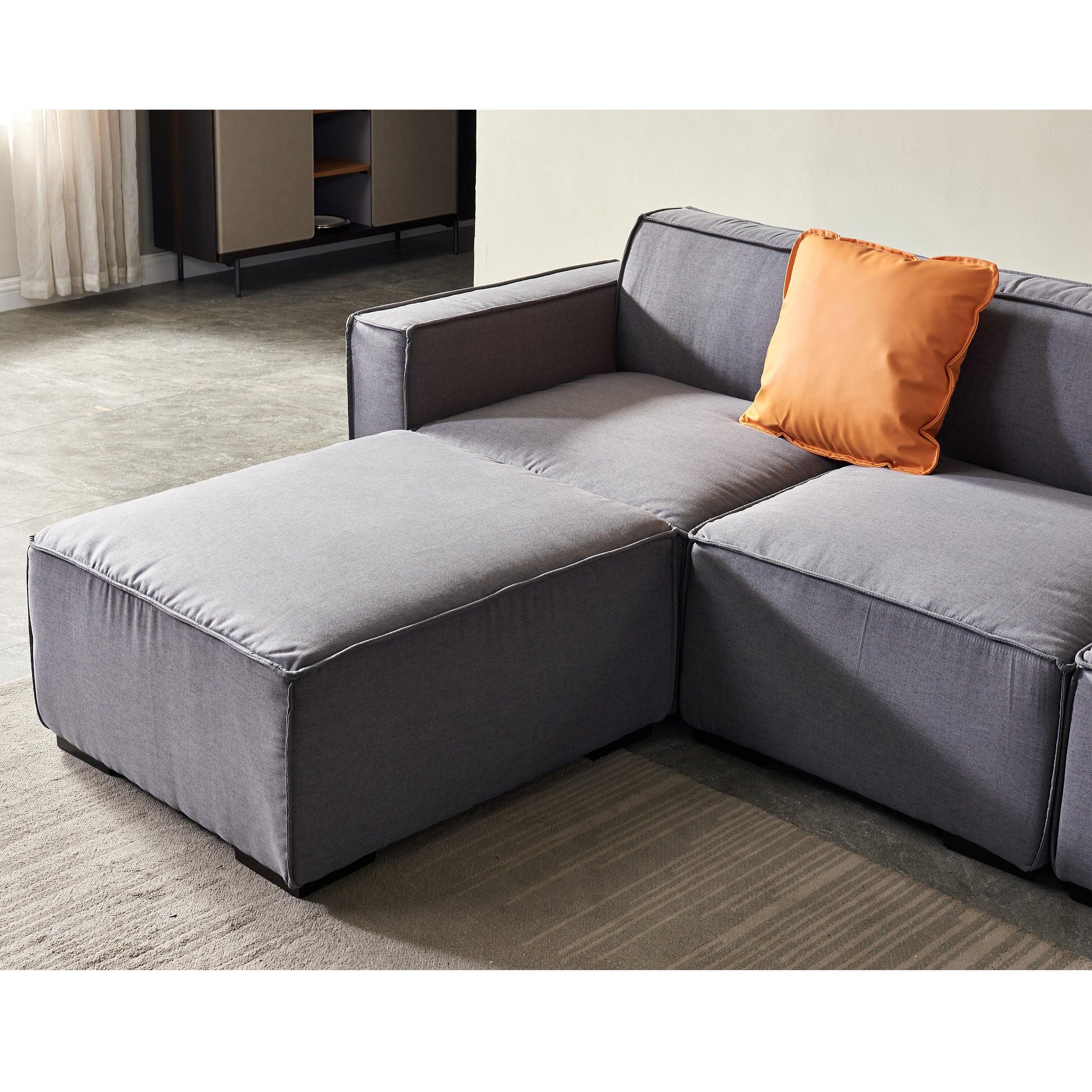 Modular Sofa L Shape with Convertible Ottoman Chaise(Grey)