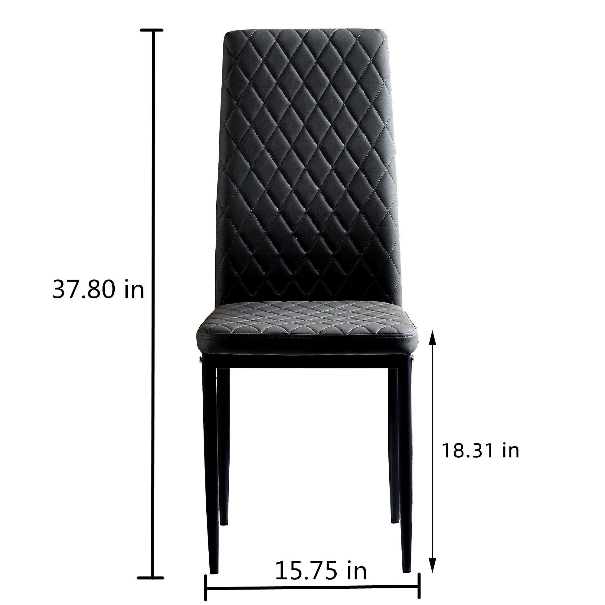 BlackModern minimalist dining chair fireproof leather sprayed metal pipe diamond grid pattern restaurant home conference chair set of 4