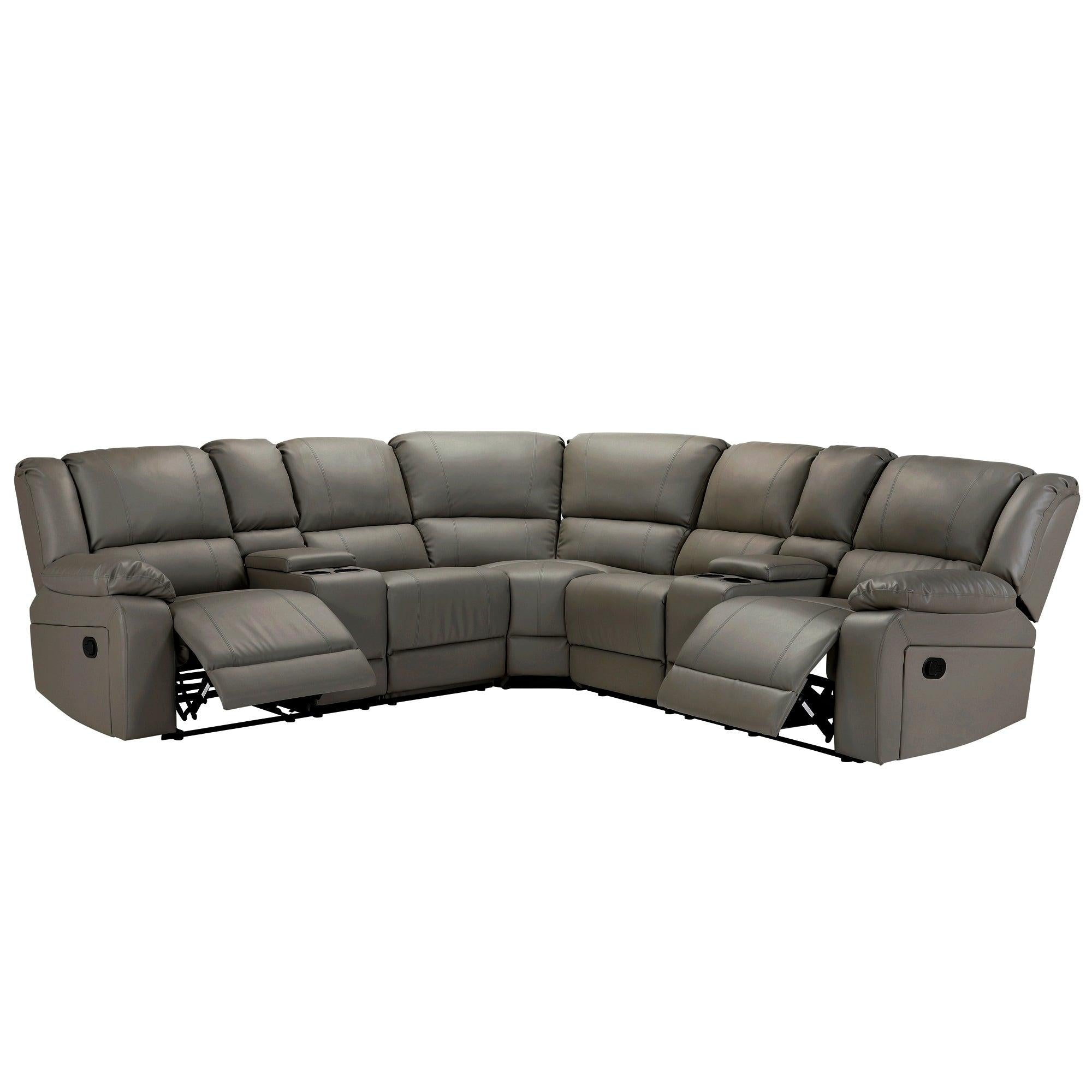 Sectional Manual Reclining Sofa GREY PU