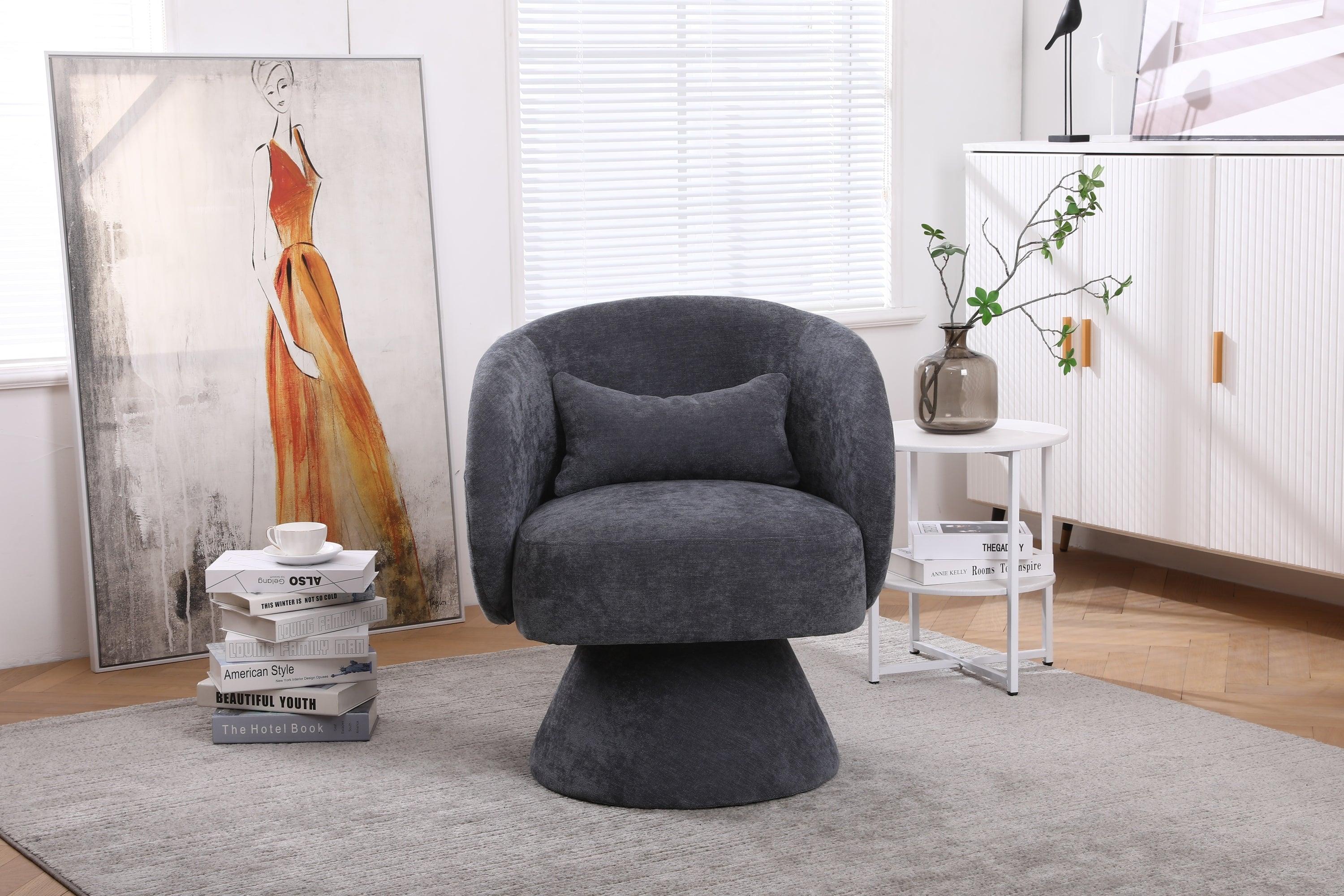 Swivel Accent Chair Armchair, Round Barrel Chair in Fabric for Living Room Bedroom(Dark Grey)