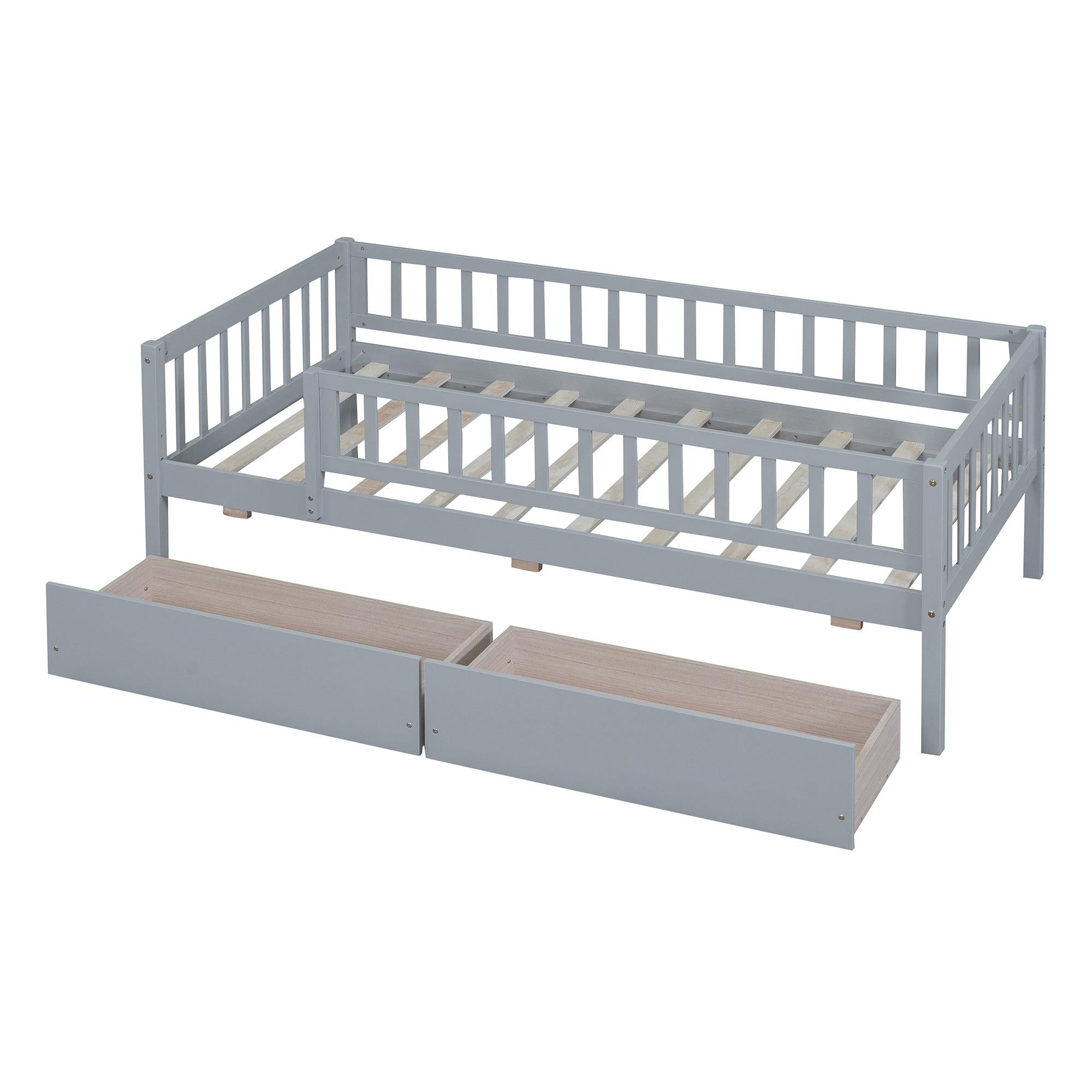 Twin Size Daybed Wood Bed with Two Drawers, Gray