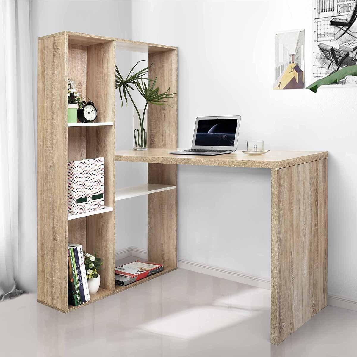 47.2"W X 19.7"D X 29.5"-54.3"H 2 in 1 computer desk/ L-shape Desktop with shelves - OAK image