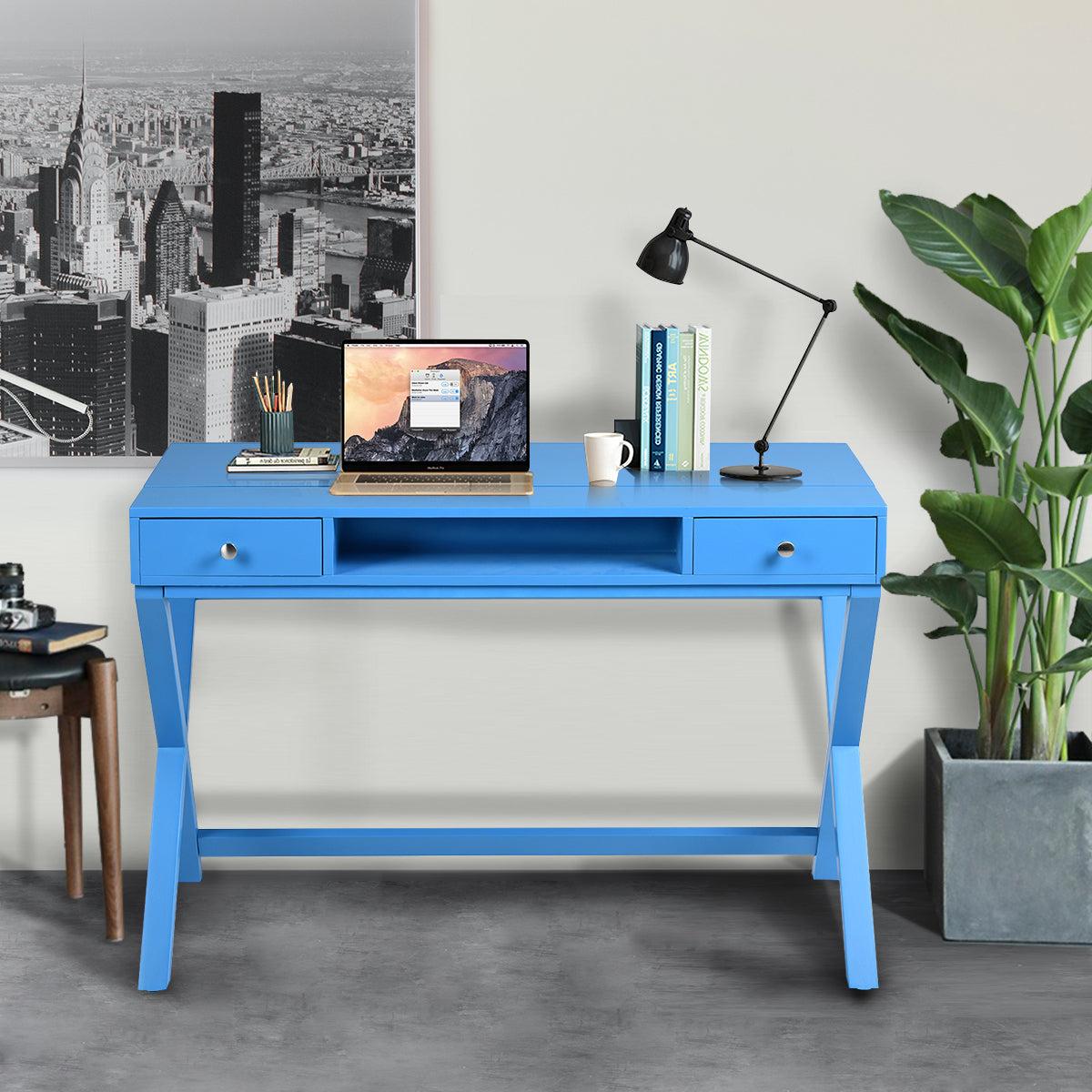 Lift Desk with 2 DrawerStorage, Computer Desk with Lift Table Top, Adjustable Height Table for Home Office, Living Room,BLUE