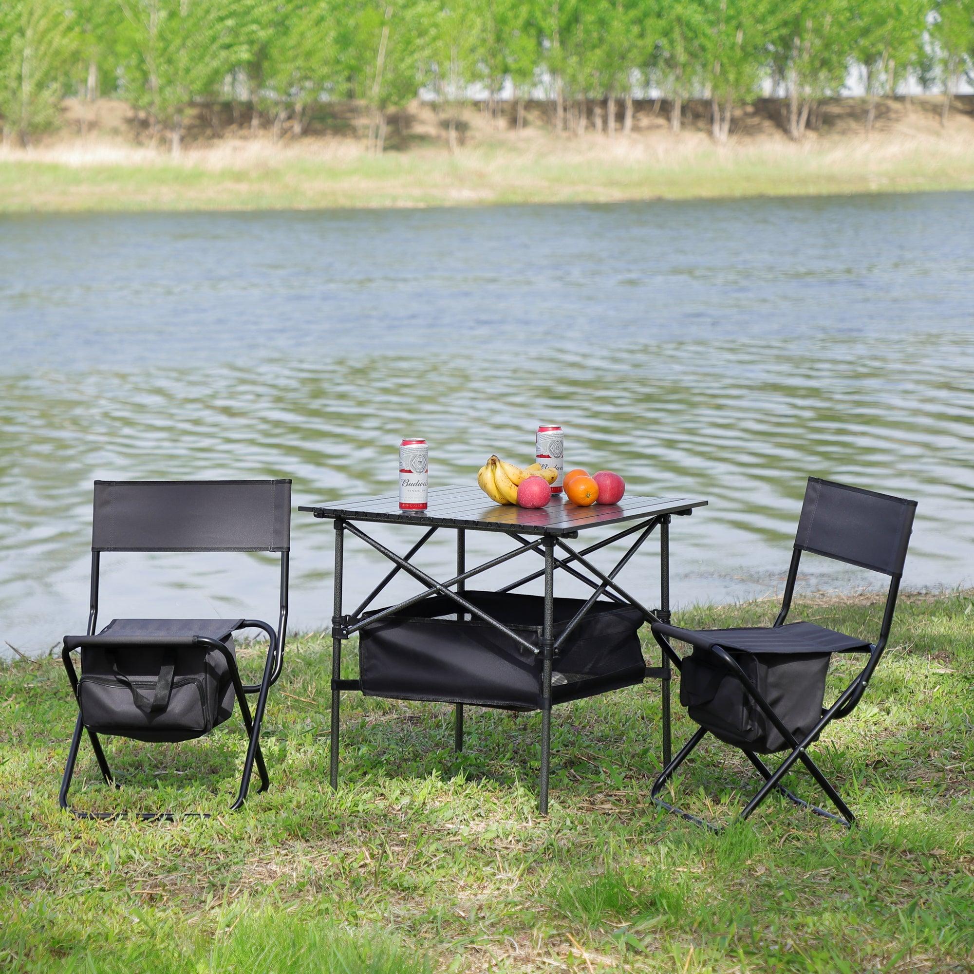 Set of 3, Folding Outdoor Table and Chairs Set for Indoor, Outdoor Camping, Picnics, Beach,Backyard, BBQ, Party, Patio, Black/Gray image