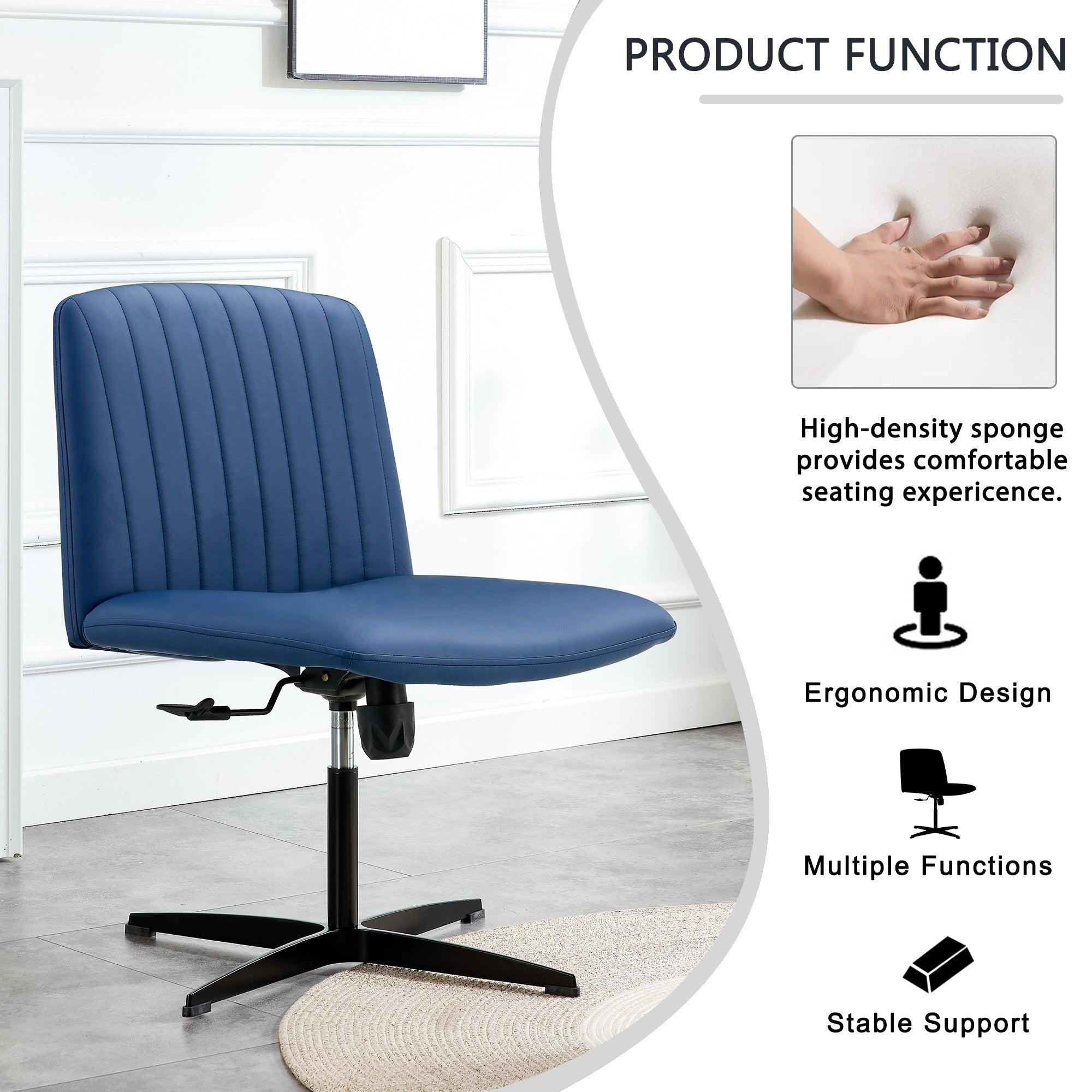 Office chair swivel chair Blue PU Material. Home Computer Chair Office Chair Adjustable 360 °Swivel Cushion Chair With Black Foot Swivel Chair Makeup Chair Study Desk Chair. No Wheels