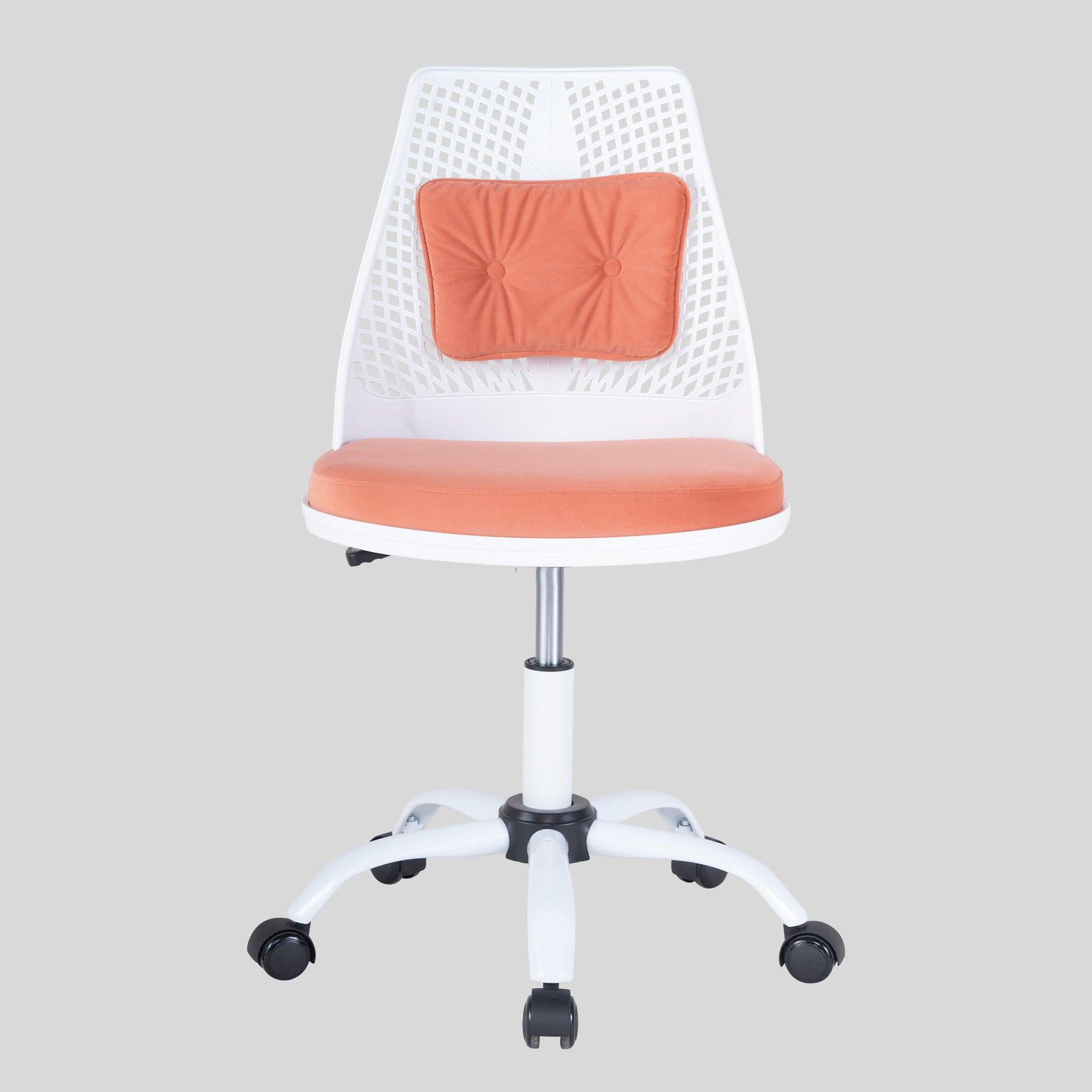 Office Task Desk Chair Swivel Home Comfort Chairs,Adjustable Height with ample lumbar support,White+Orange image