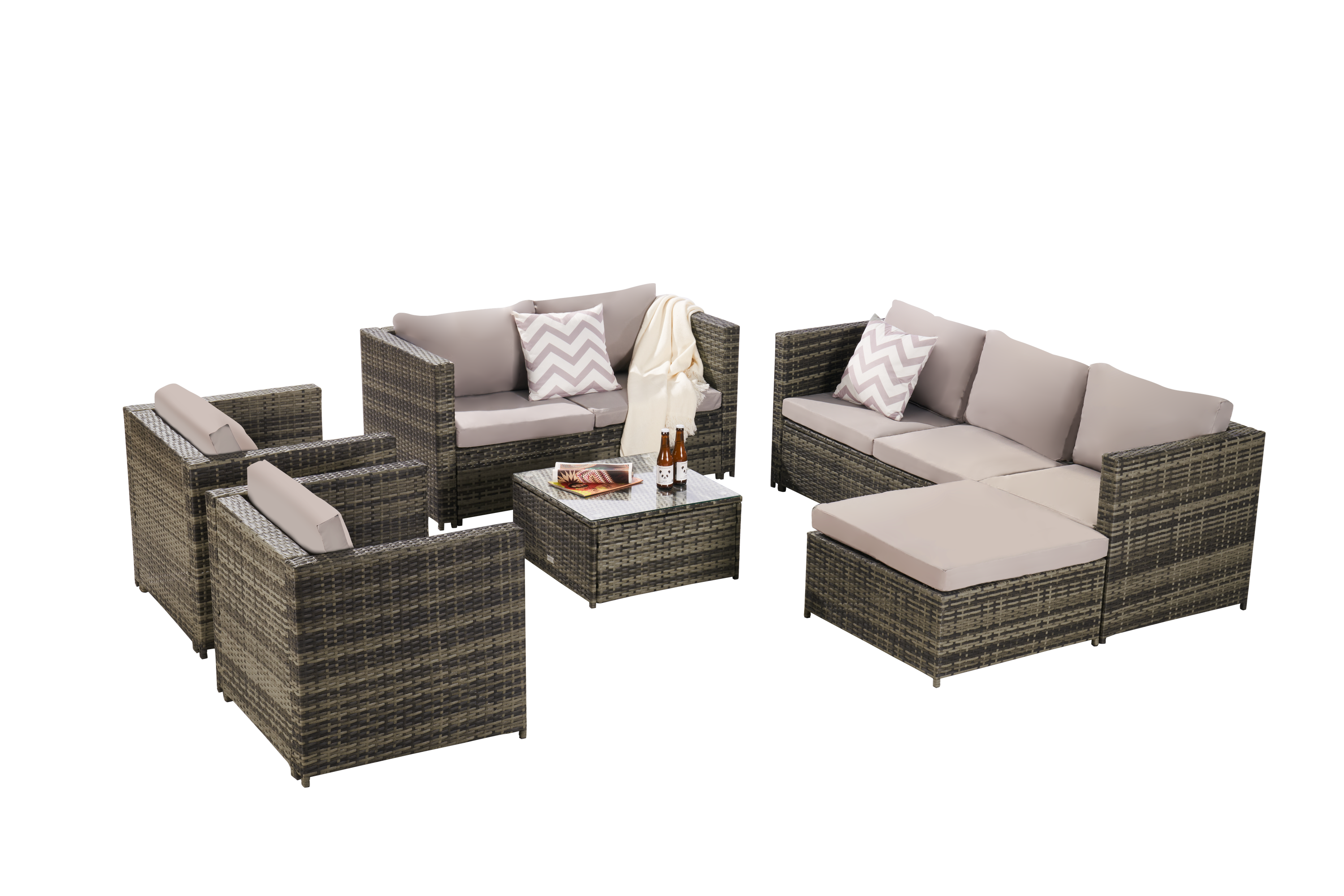 6 PIECES OUTDOOR FURNITUREPRODUCT RATTAN SOFA AND TALBE SET GRAY CUSHION