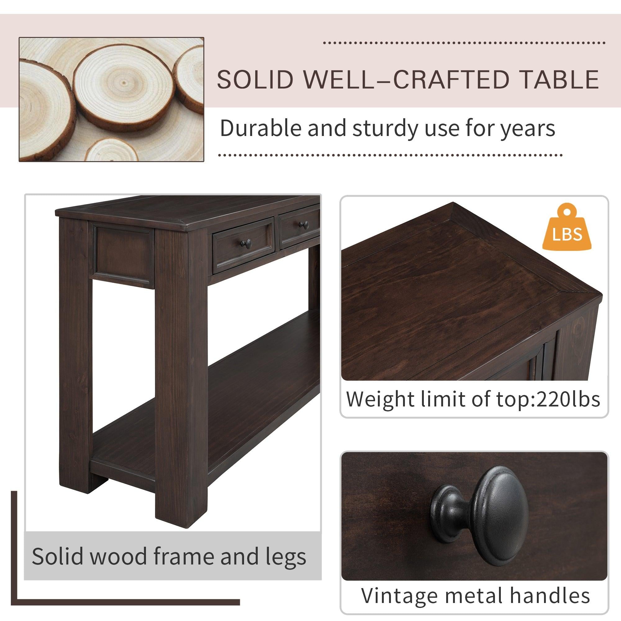 Console Table/Sofa Table withStorage Drawers and Bottom Shelf for Entryway Hallway(Espresso)