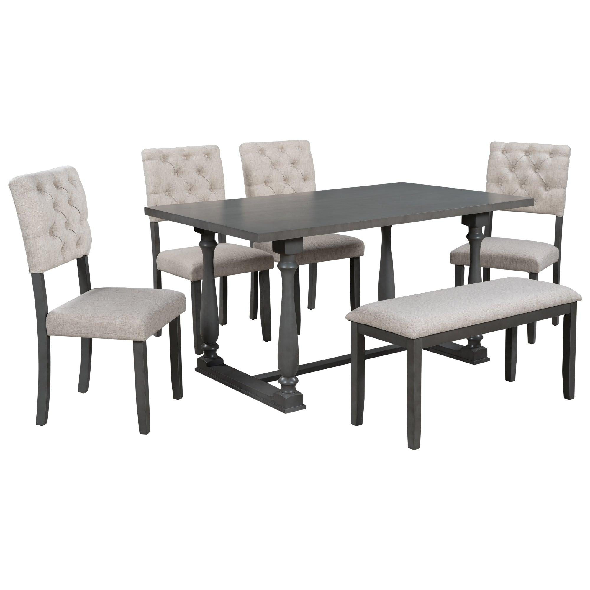 6-Piece Dining Table and Chair Set with Special-shaped Legs and Foam-covered Seat Backs&Cushions for Dining Room (Gary)