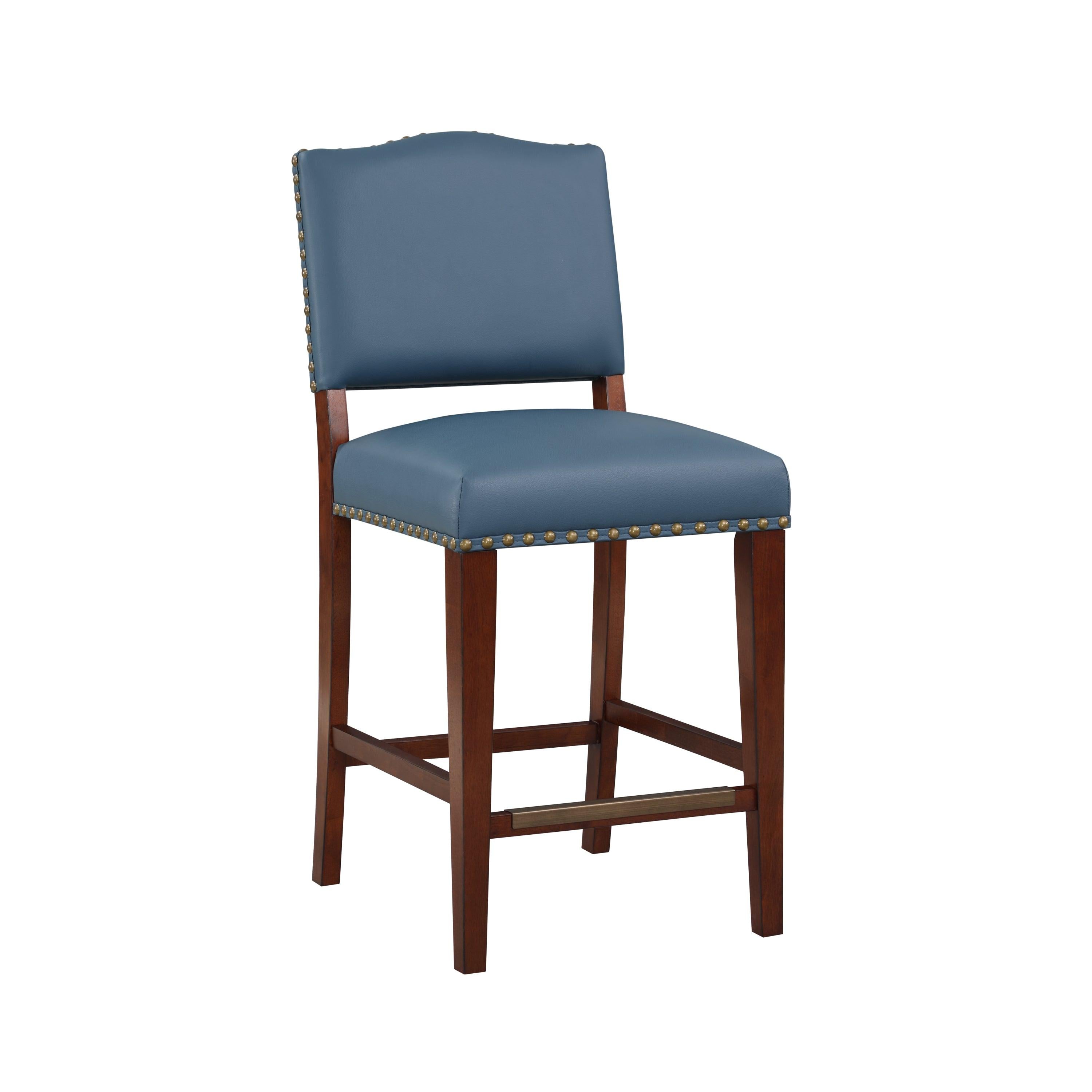 Danbers Stationary Faux Leather Blue Counter Stool with Nail Heads