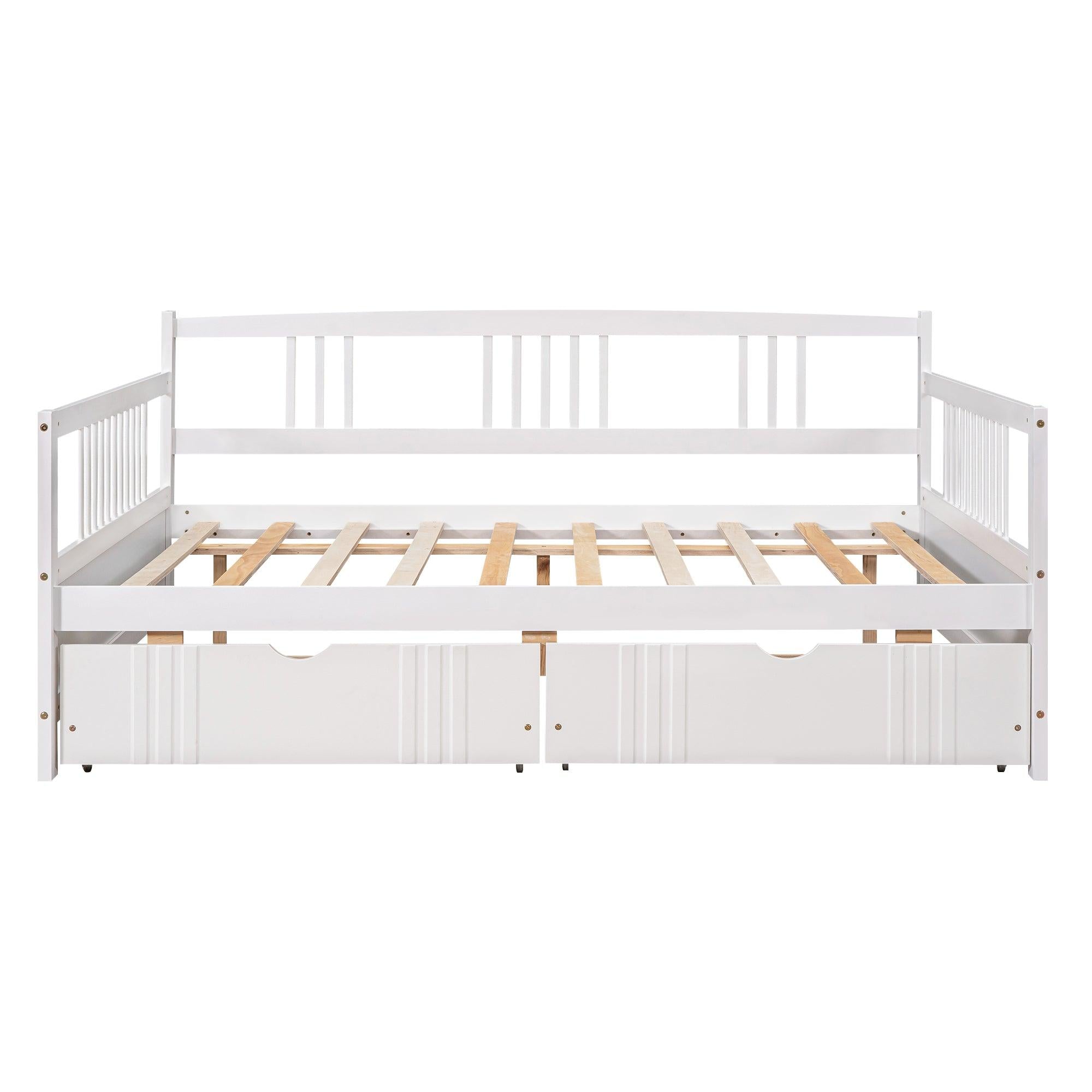 Twin Size Daybed Wood Bed with Two Drawers,White