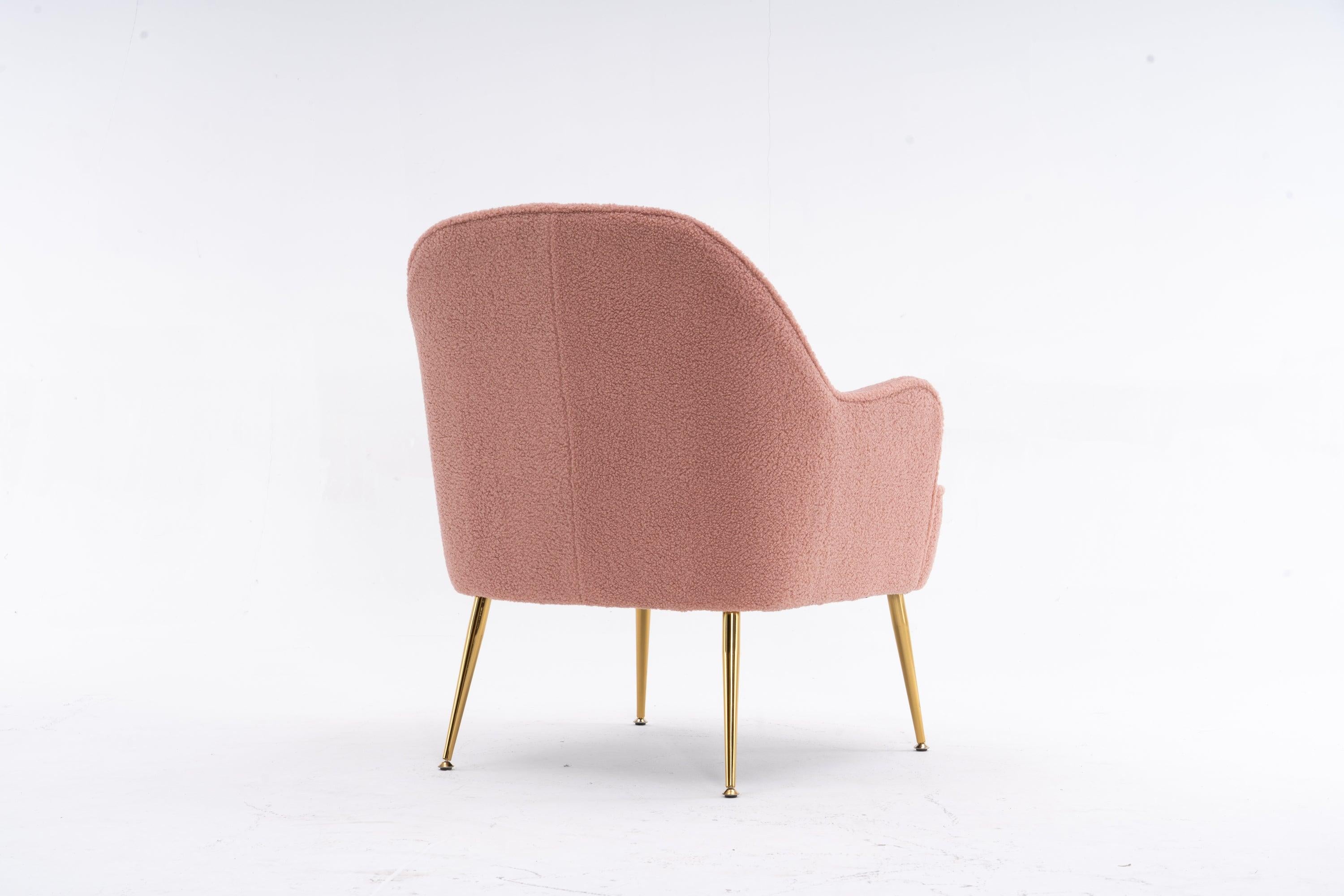 Modern Soft Teddy fabric Pink Ergonomics Accent Chair Living Room Chair Bedroom Chair Home Chair With Gold Legs And Adjustable Legs For Indoor Home