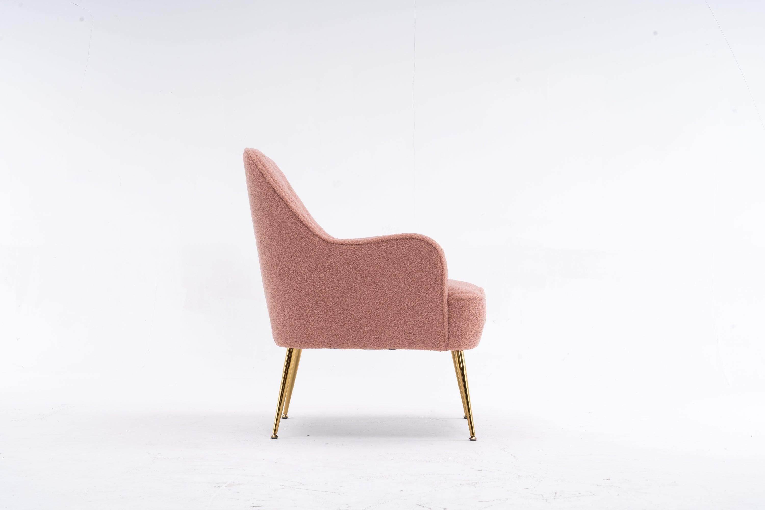 Modern Soft Teddy fabric Pink Ergonomics Accent Chair Living Room Chair Bedroom Chair Home Chair With Gold Legs And Adjustable Legs For Indoor Home