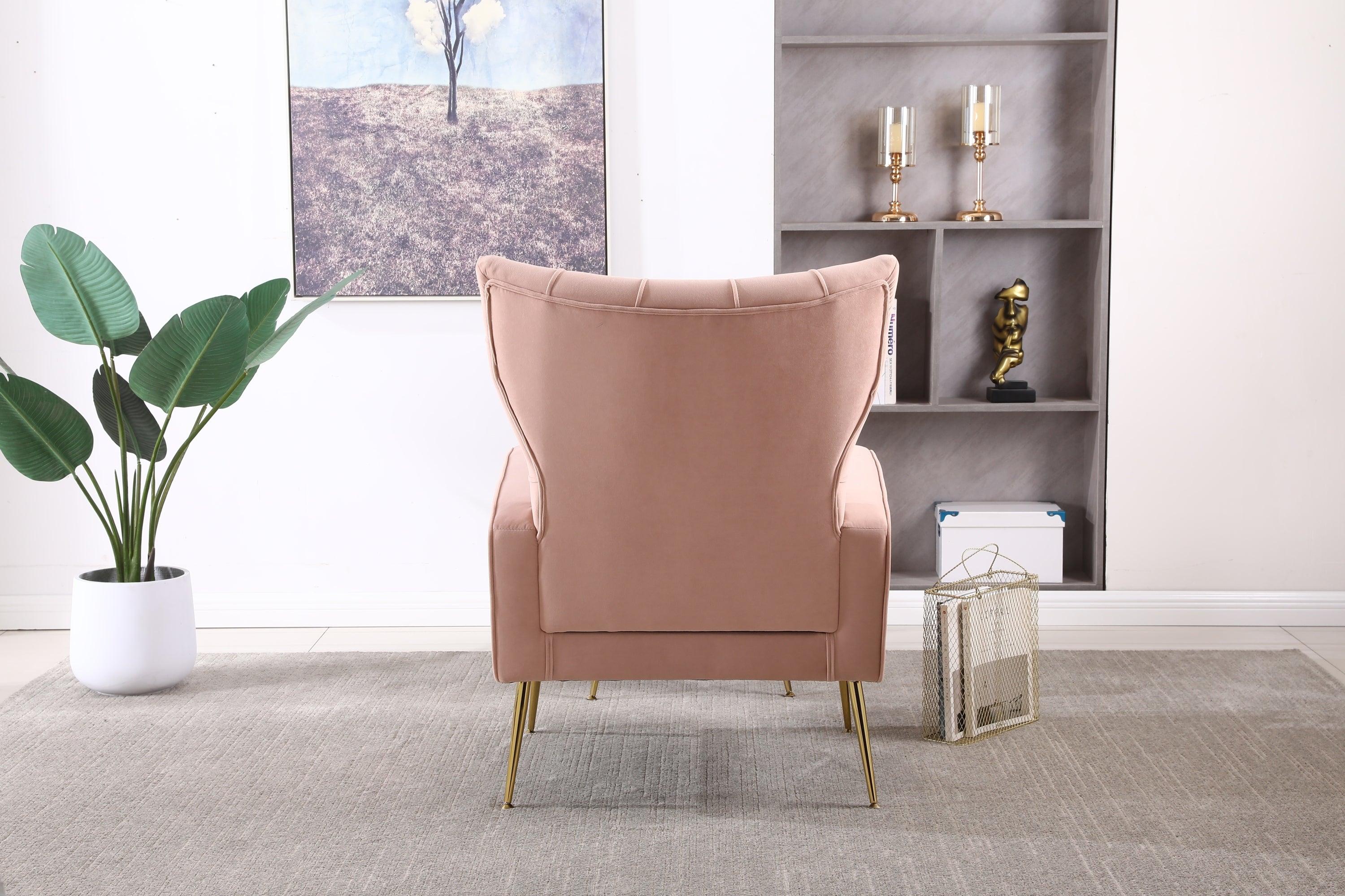 Modern Accent Chair with Ottoman,  Comfy  Armchair for Living Room, Bedroom, Apartment, Office (Pink)