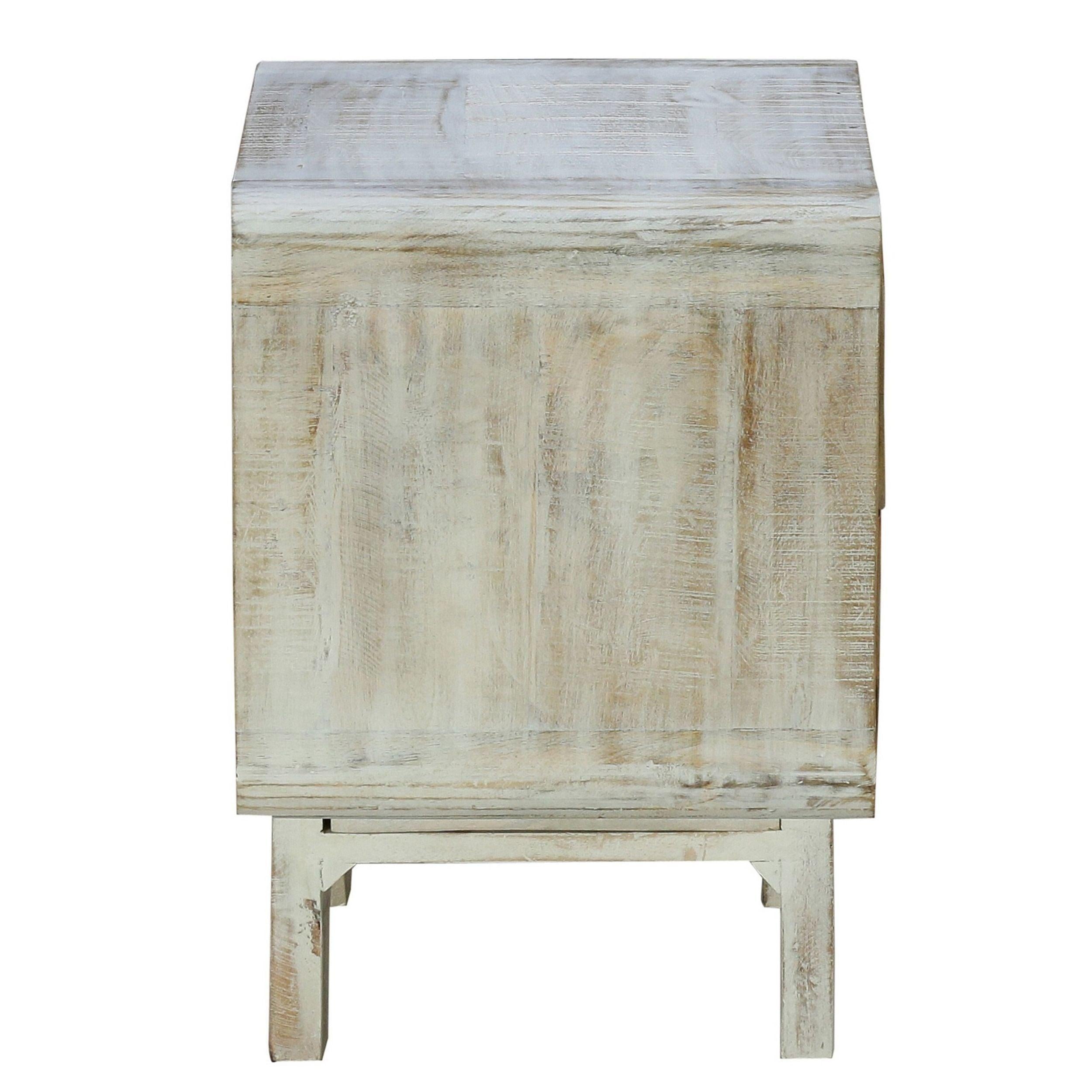 Wilma 18 Inch Rustic Wood Side Table Nightstand with 2 Drawers, Antique White