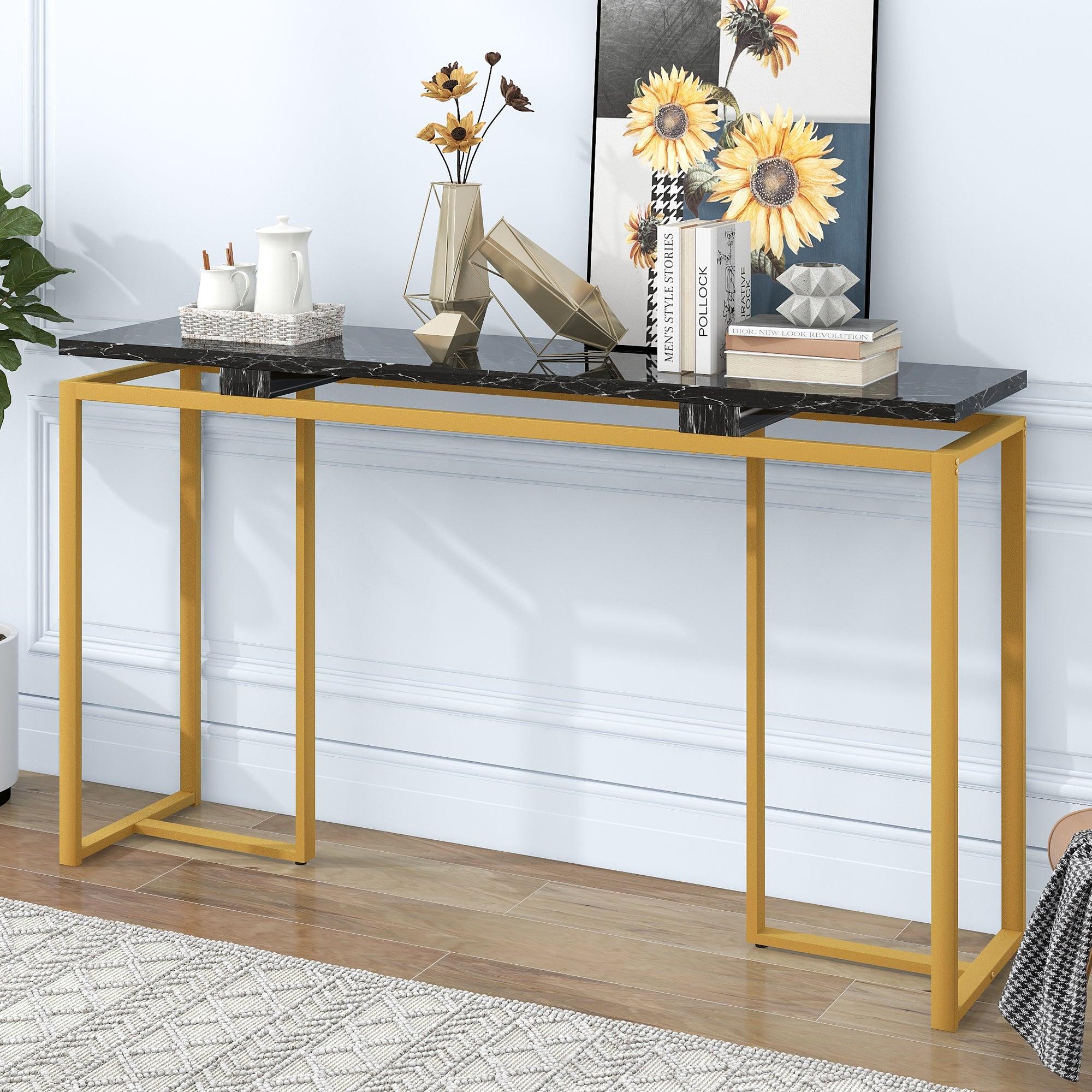 63''Modern Console Table, Extra Long Entryway Table with Metal Frame for Entryway, Hallway, Living Room, Foyer, Corridor, Office image