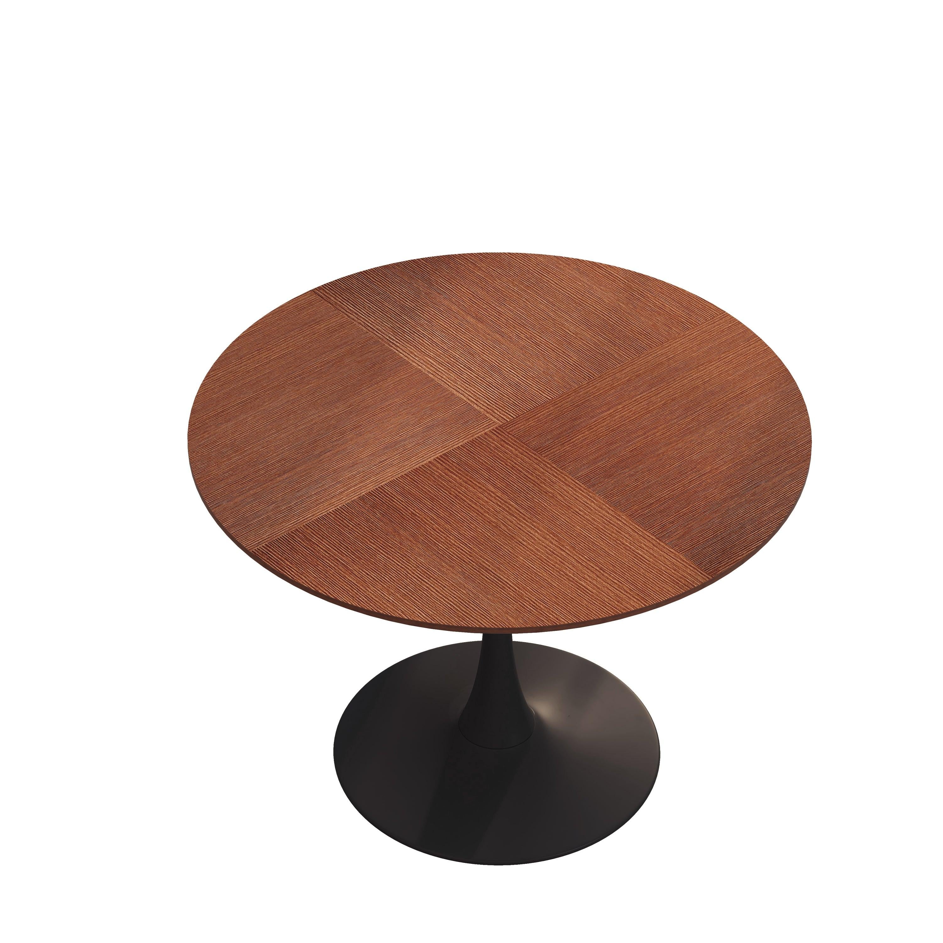 42"Modern Round Dining Table with Printed OAK Color Grain Table Top,Metal Base Dining Table, End Table Leisure Coffee Table