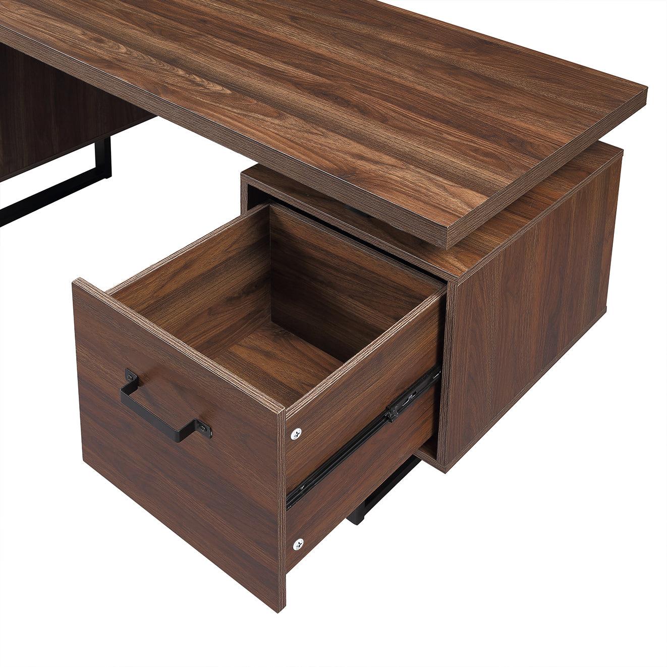 Home Office Computer Desk with Drawers/Hanging Letter-size Files, 59 inch Writing Study Table with Drawers