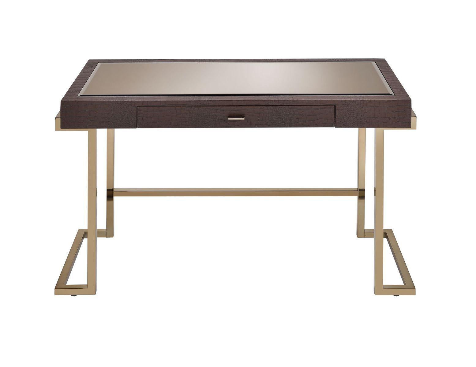 ACME Boice Desk in Espresso PU & Champagne 92336