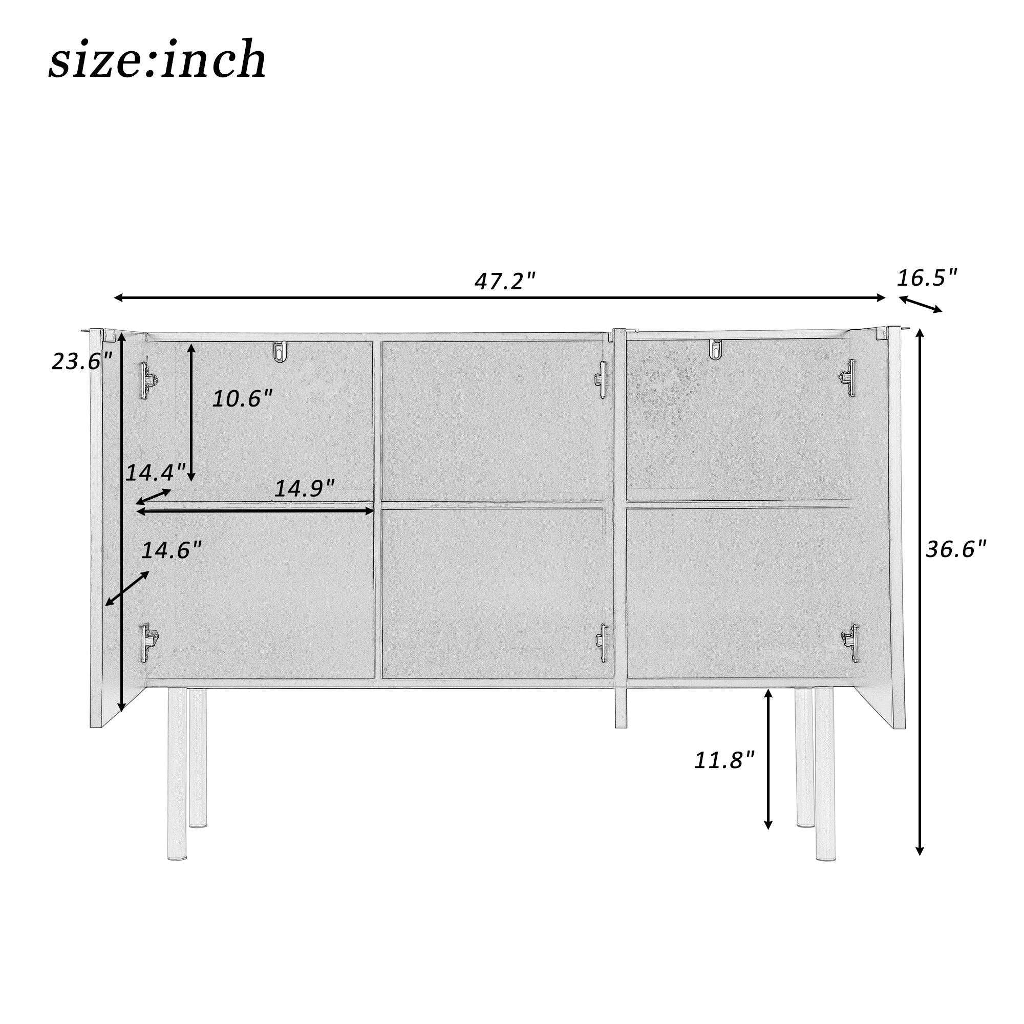 Modern Simple & Luxury Style Sideboard Particle Board & MDF Board Cabinet with Gold Metal Legs & Handles, Adjustable Shelves for Living Room, Dining Room (White)