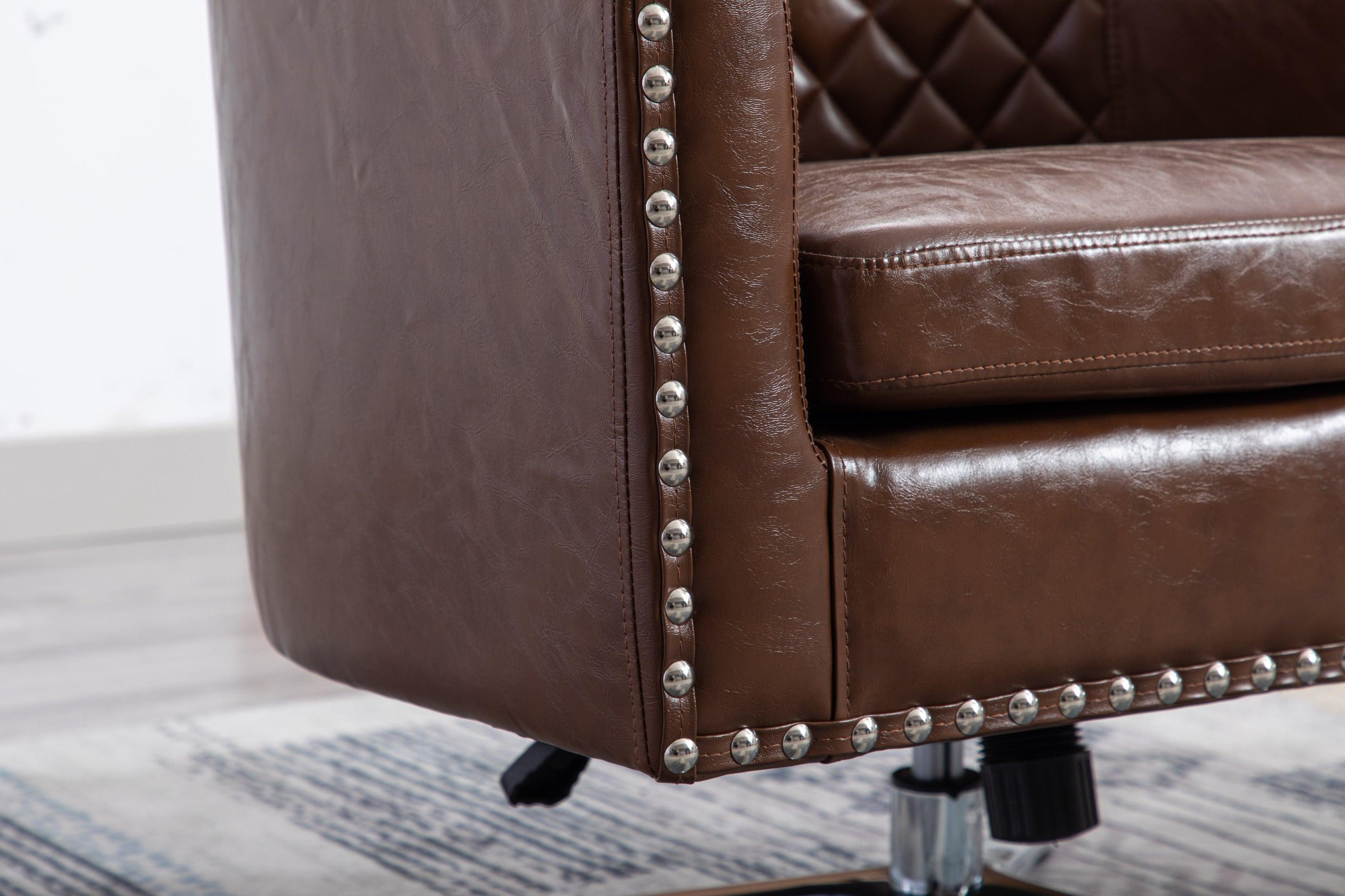 Swivel  Barrel chair living room chair with nailheads and Metal base