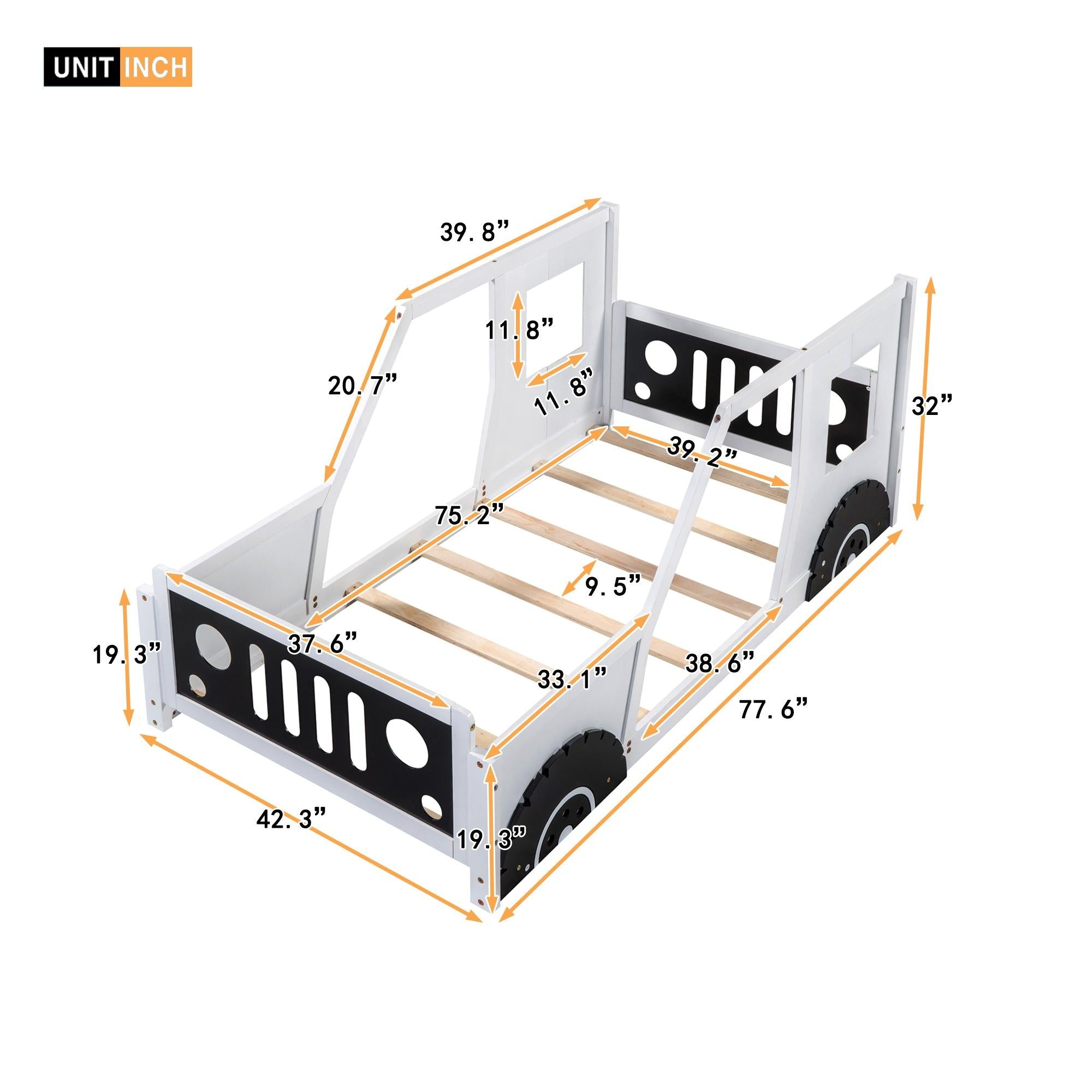 Twin Size Classic Car-Shaped Platform Bed with Wheels,White