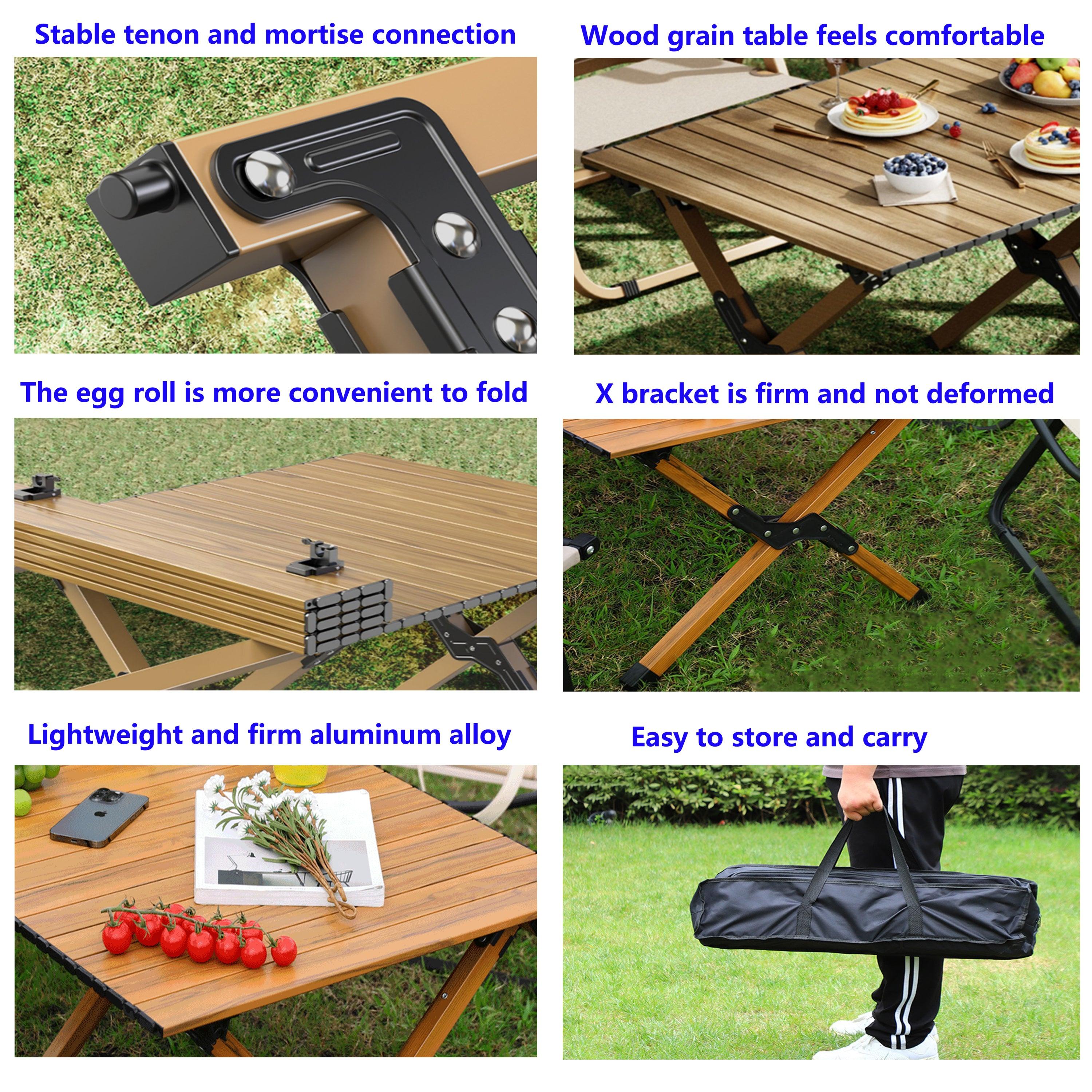 Portable picnic table, rollable aluminum alloy table top, with folding solid X-shaped frame, and handbag ZB1003MW