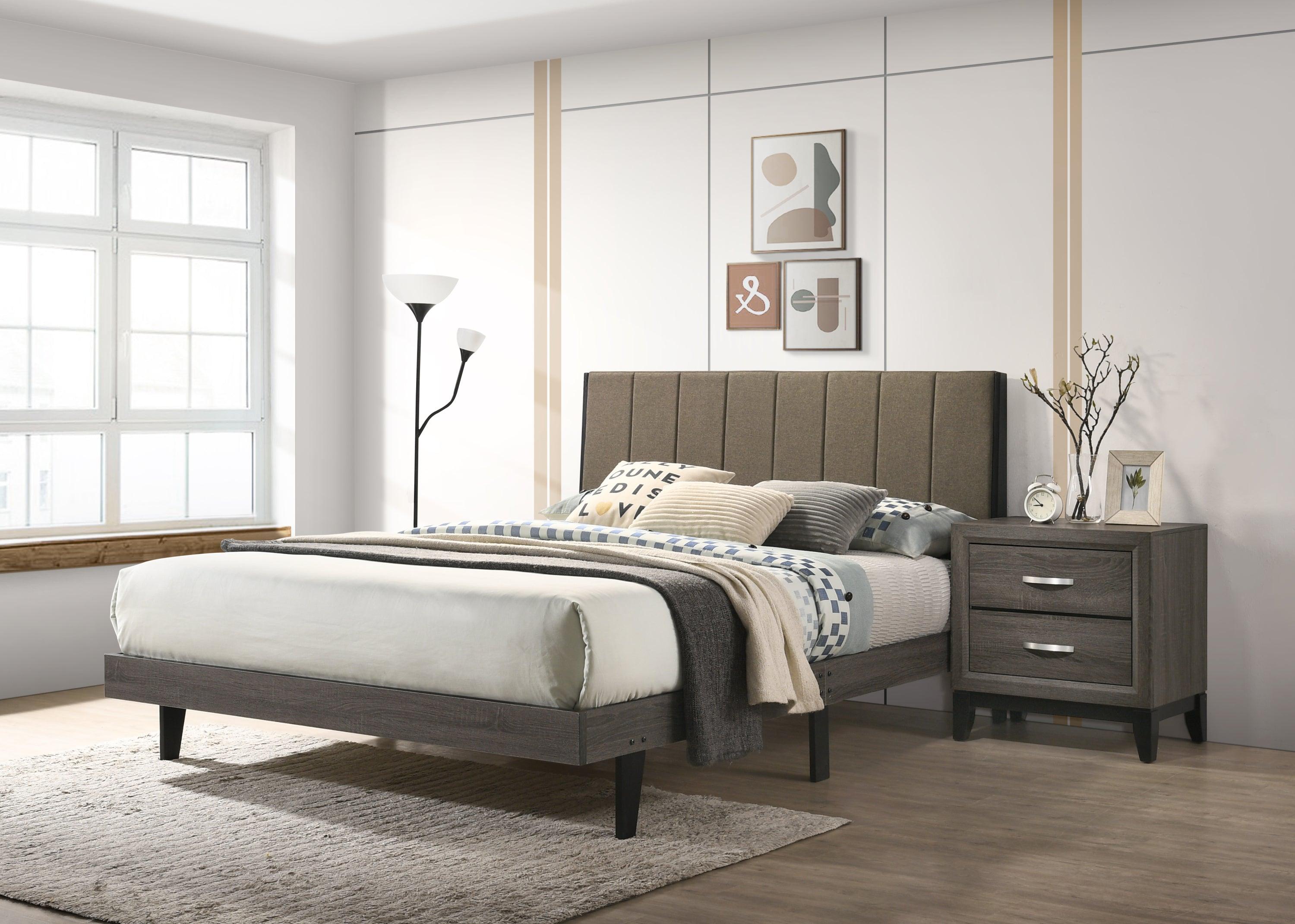 ACME Valdemar Queen Bed, Brown Fabric & Weatheted Gray Finish BD00571Q image