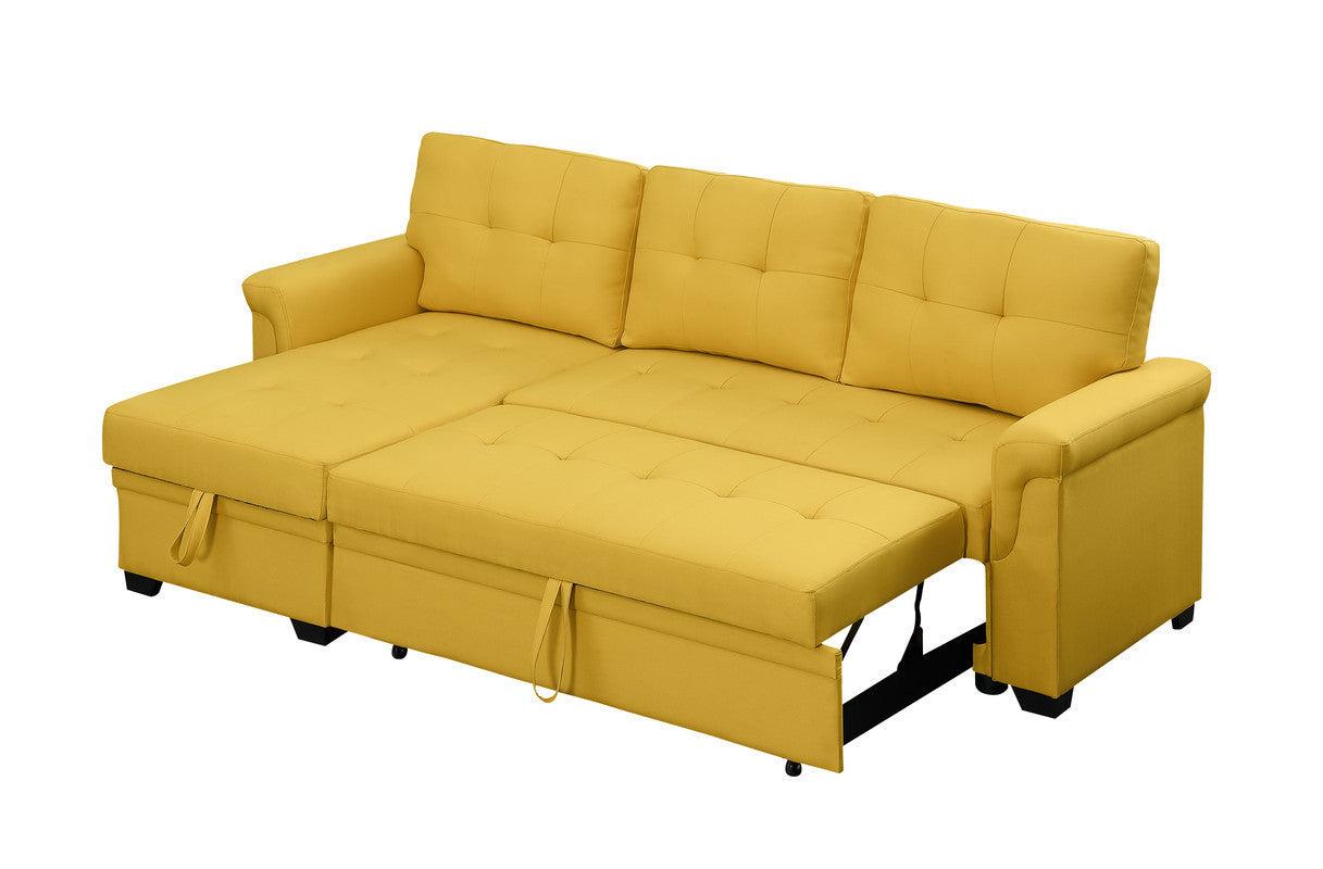 Lucca Yellow Linen Reversible Sleeper Sectional Sofa withStorage Chaise