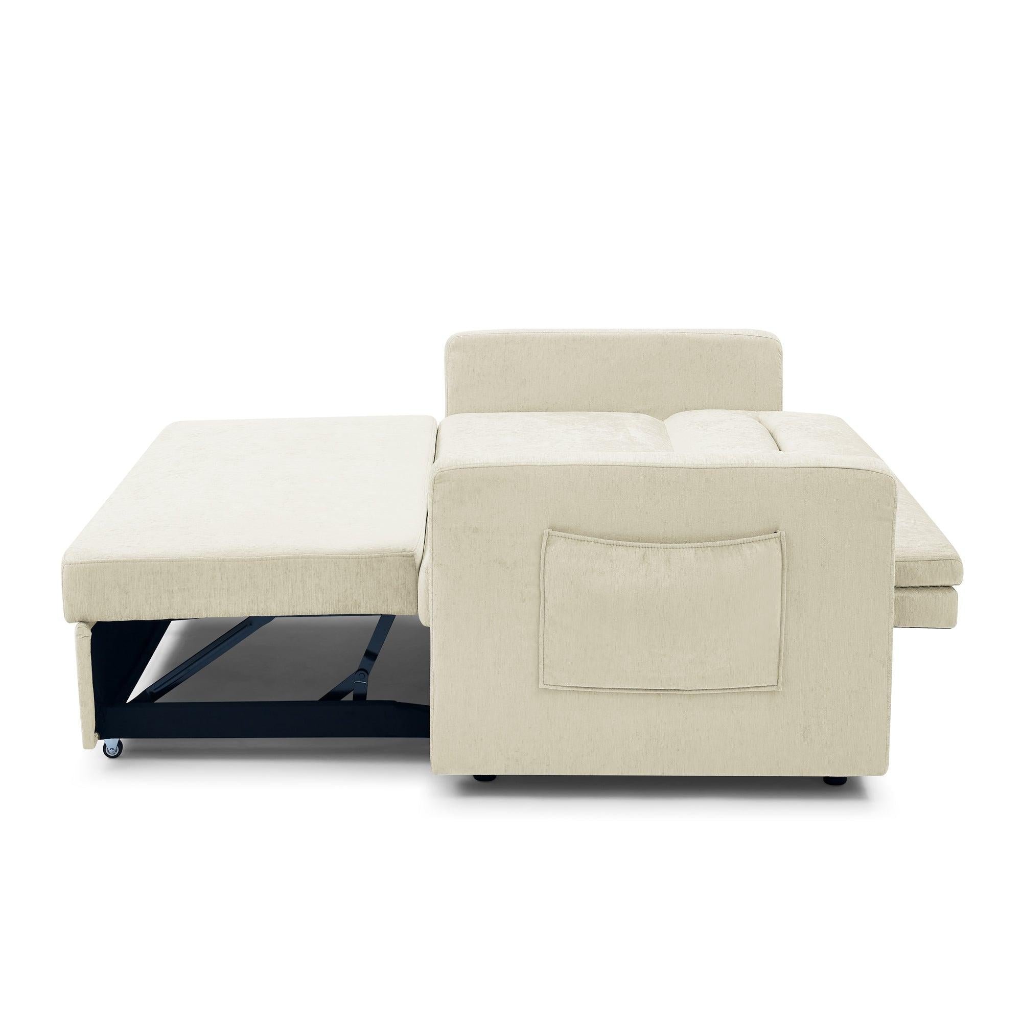 Loveseats Sofa Bed with Pull-out Bed，Adjsutable Back and Two Arm Pocket，Beige （54.5“x33”x31.5“）