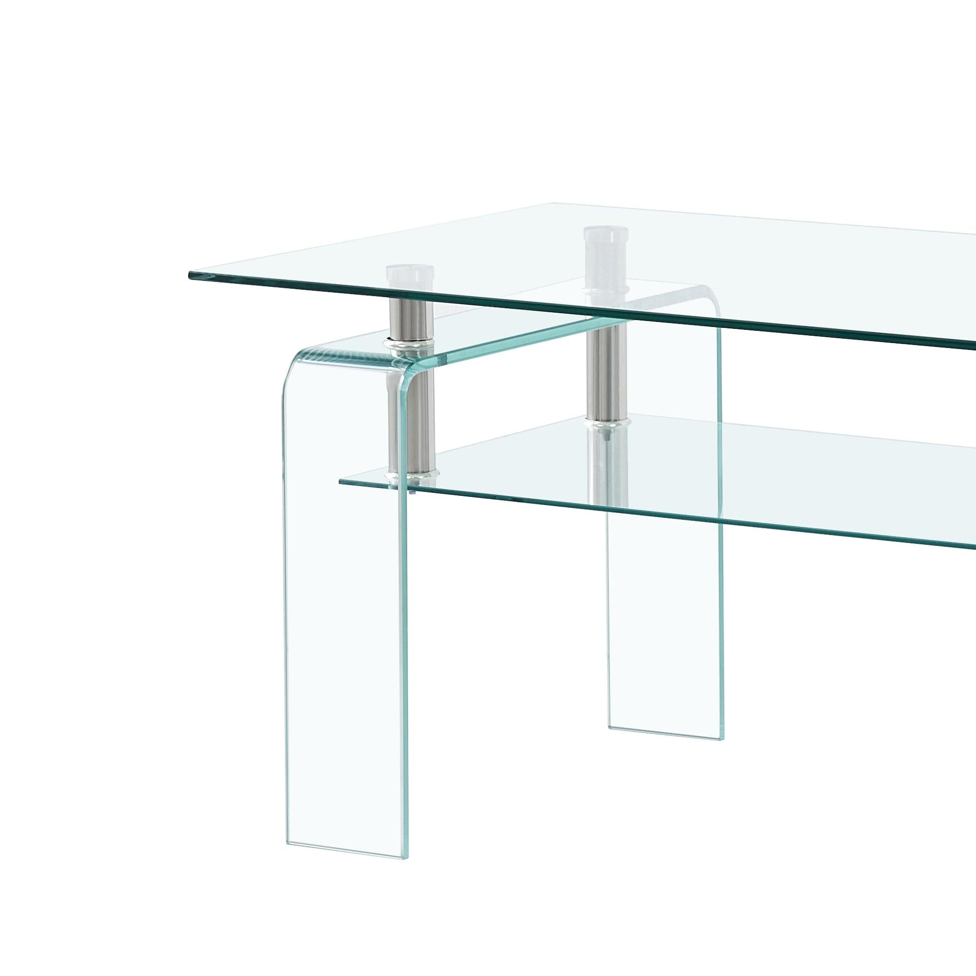 Rectangle Clear Glass Coffee Table,Modern Glass Coffee Table for Living Room, 2-TierStorage Center Coffee Table,Tempered Glass Tea Table