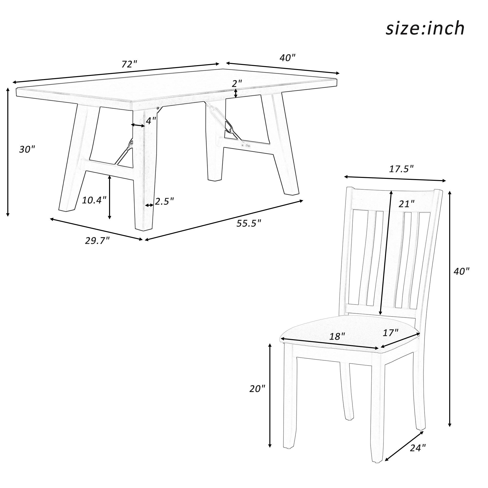 7-Piece Dining Room Set - 72" Industrial Style Rectangular Table with Chain Bracket and 6 Dining Chairs (Natural Walnut)