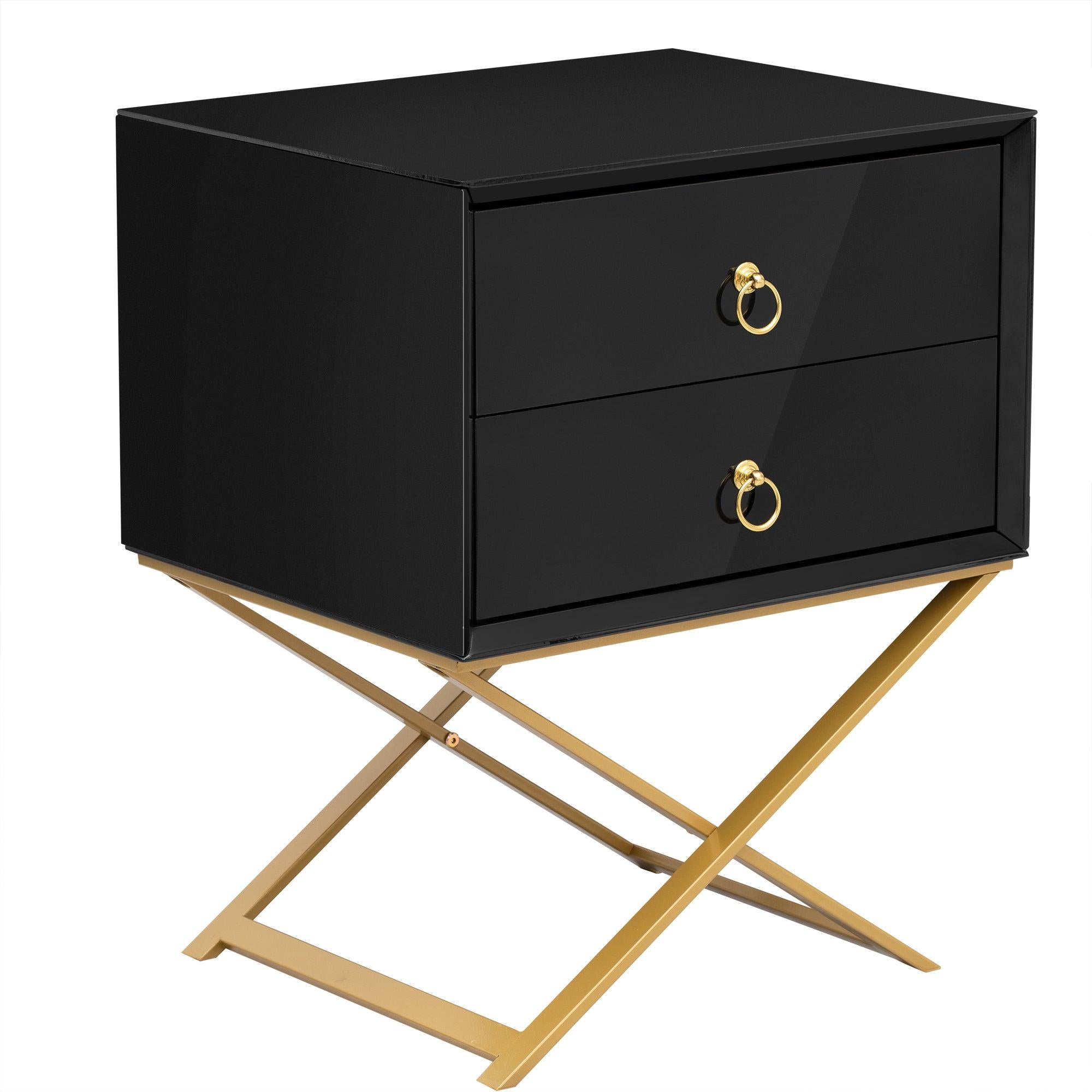 Nightstand with 2 Drawers & lden Handle，Storage Bedside Table- Black