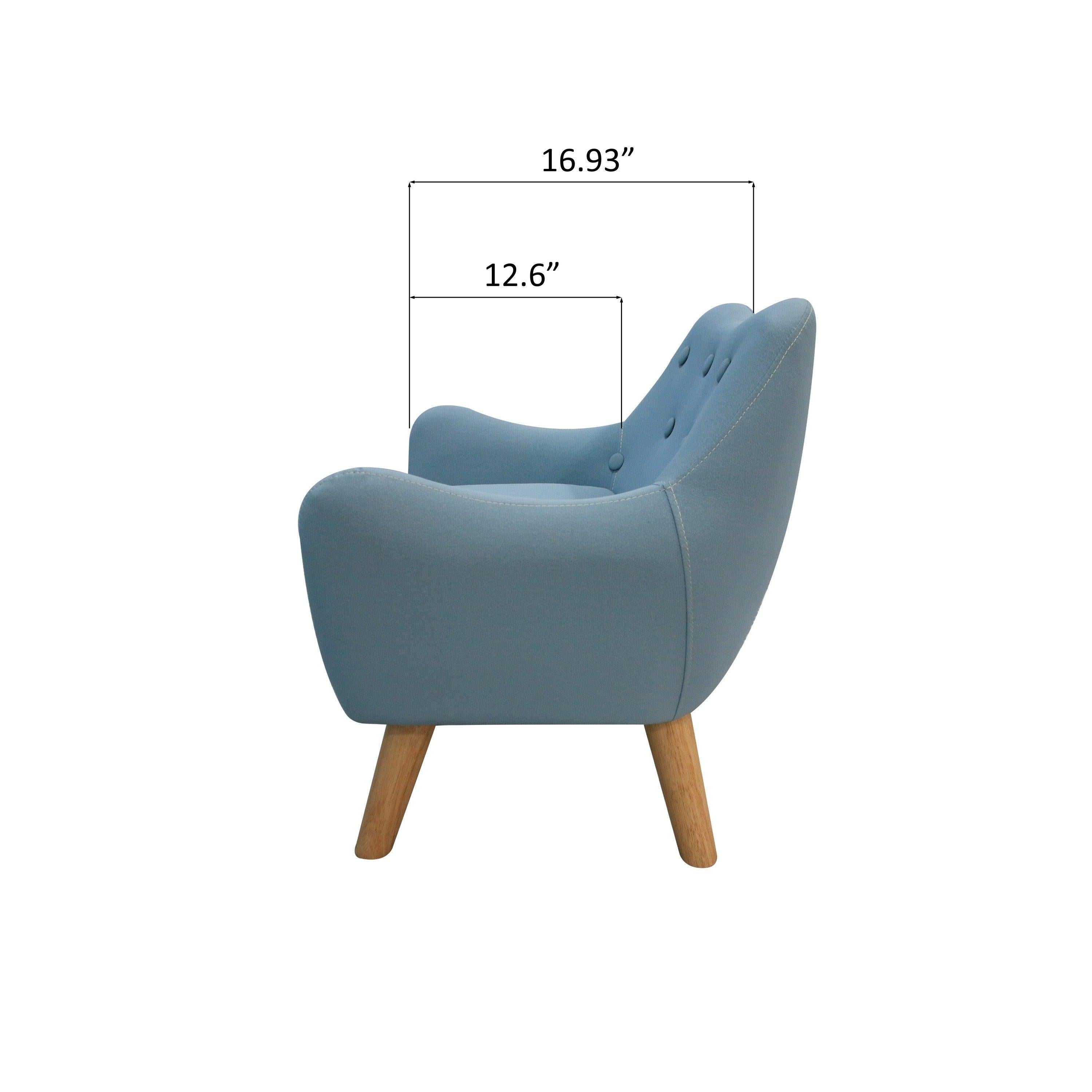 Microfibres fabric upholstered child accent armchair with wooden legs, kids sofa