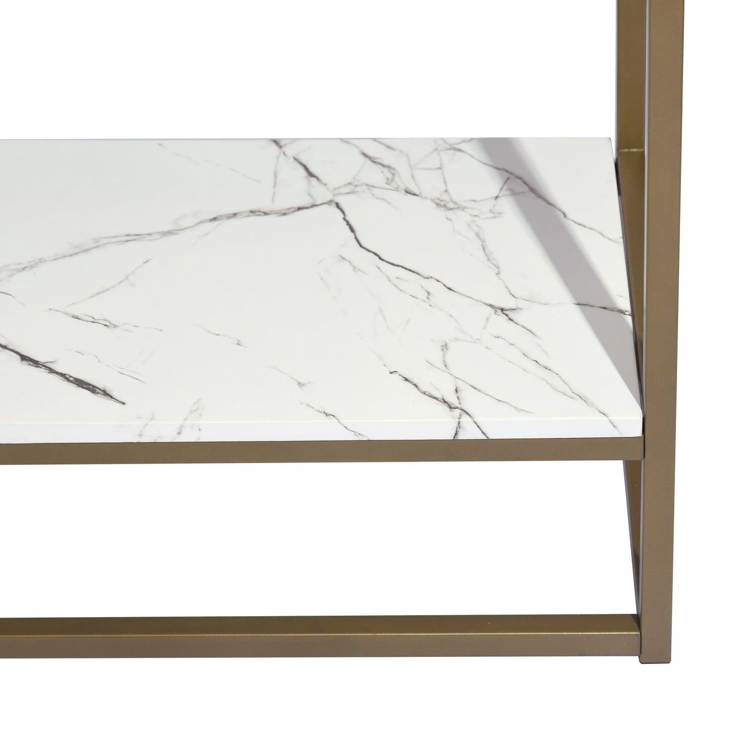 59.8 inch White Marble Gold Frame TV STAND WithStorage