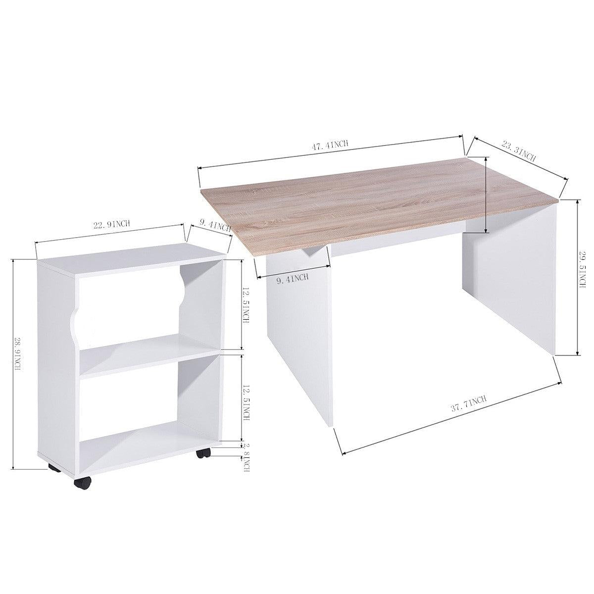 47.4" L Computer Desk with movable bookcase, oak & white