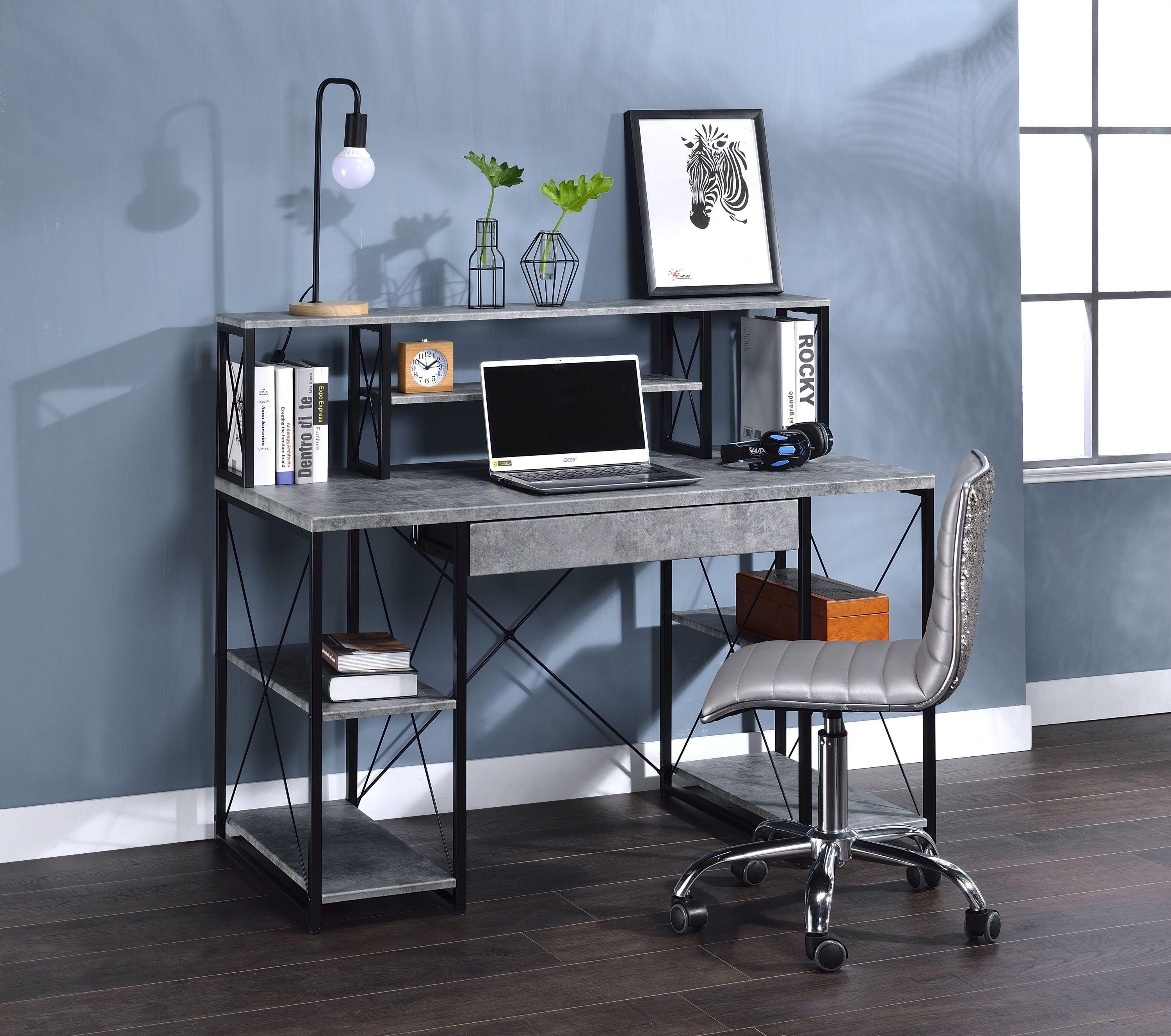 ACME Amiel Desk, Faux Concrete & Black 92875 image