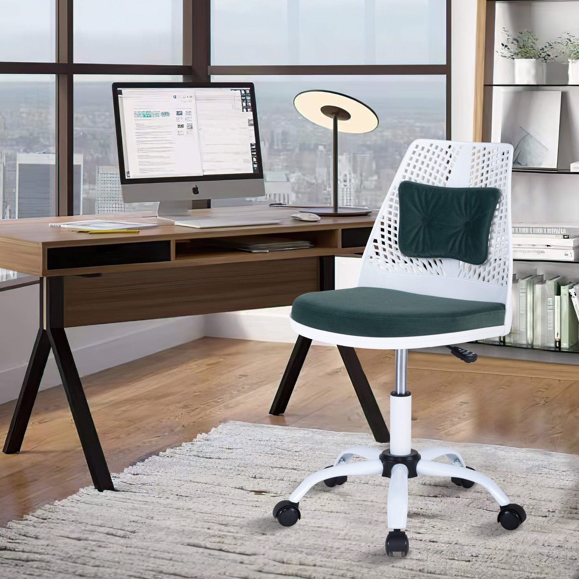 Office Task Desk Chair Swivel Home Comfort Chairs,Adjustable Height with ample lumbar support,White+Green