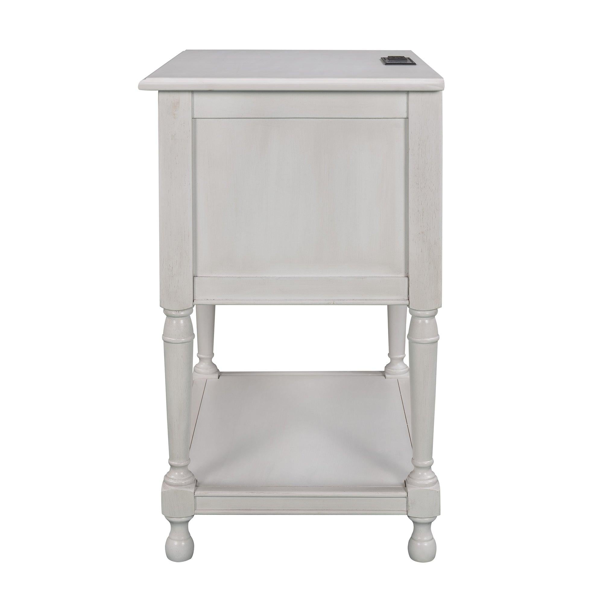 Versatile Nightstand with Two Built-in Shelves Cabinet and an OpenStorage,USB Charging Design,White