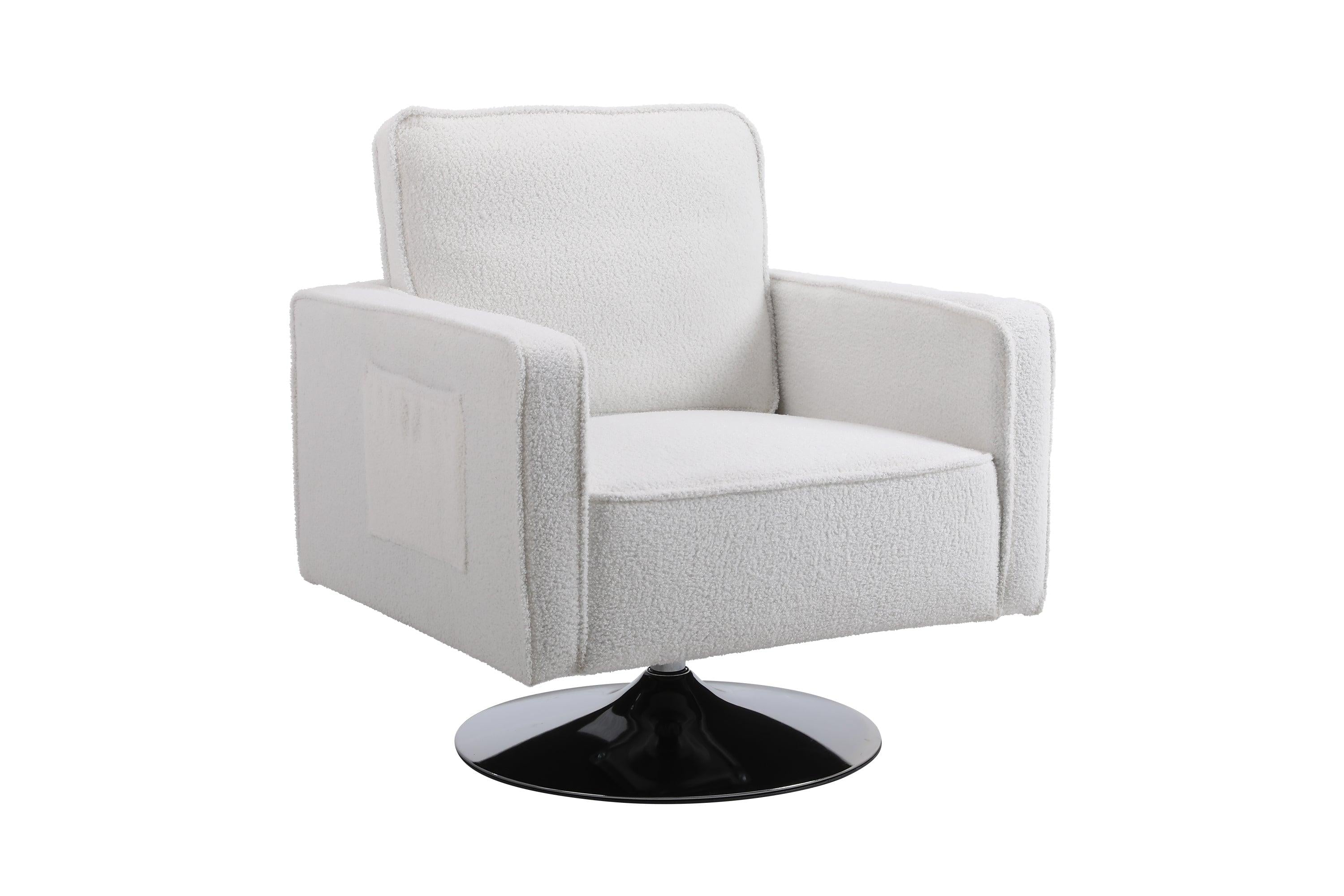 Modern Teddy Fabric Swivel Accent Chair ，Comfy Armchair with 360 Degree Swiveling for Living Room, Bedroom, Reading Room, Home Office (White)