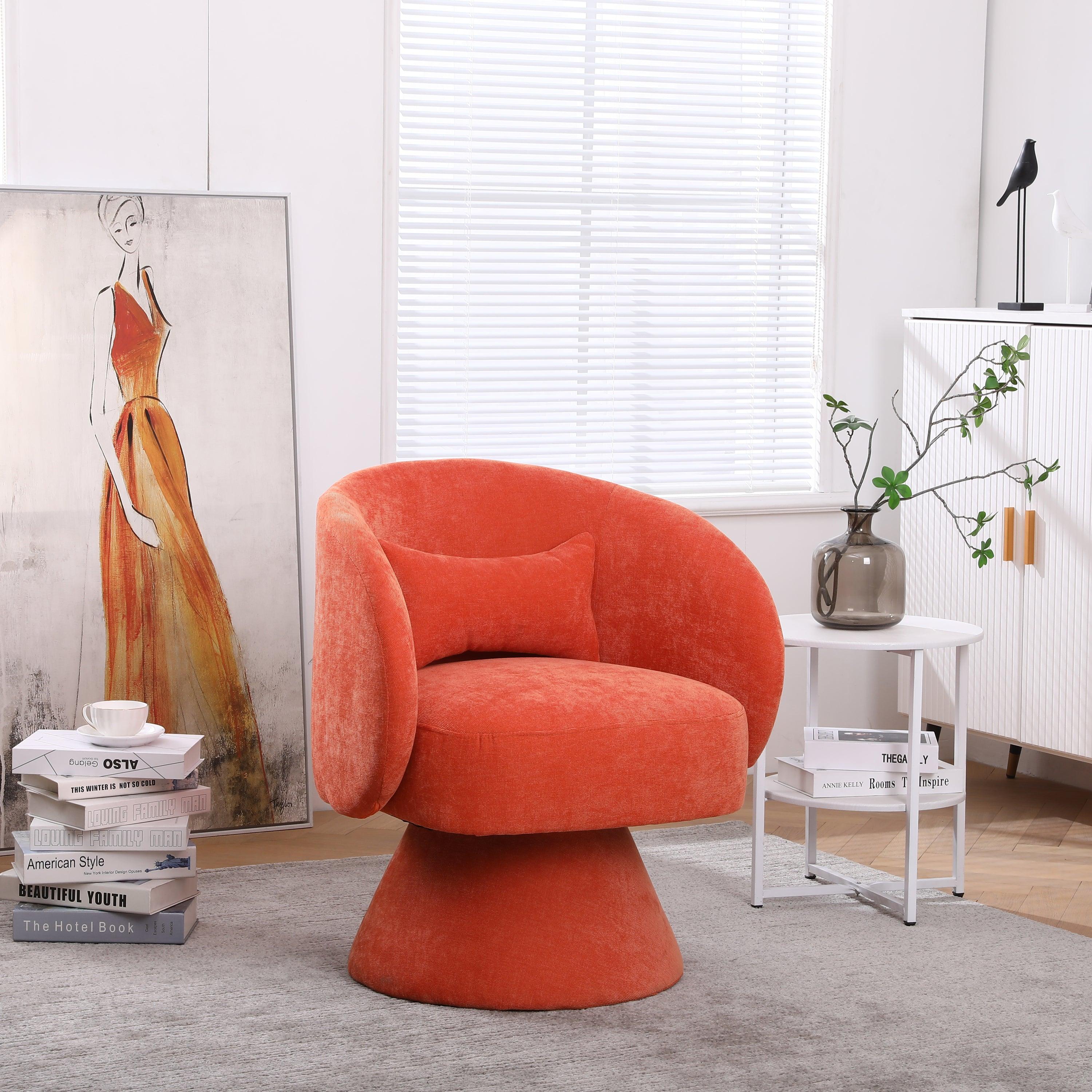 Swivel Accent Chair Armchair, Round Barrel Chair in Fabric for Living Room Bedroom(Orange) image