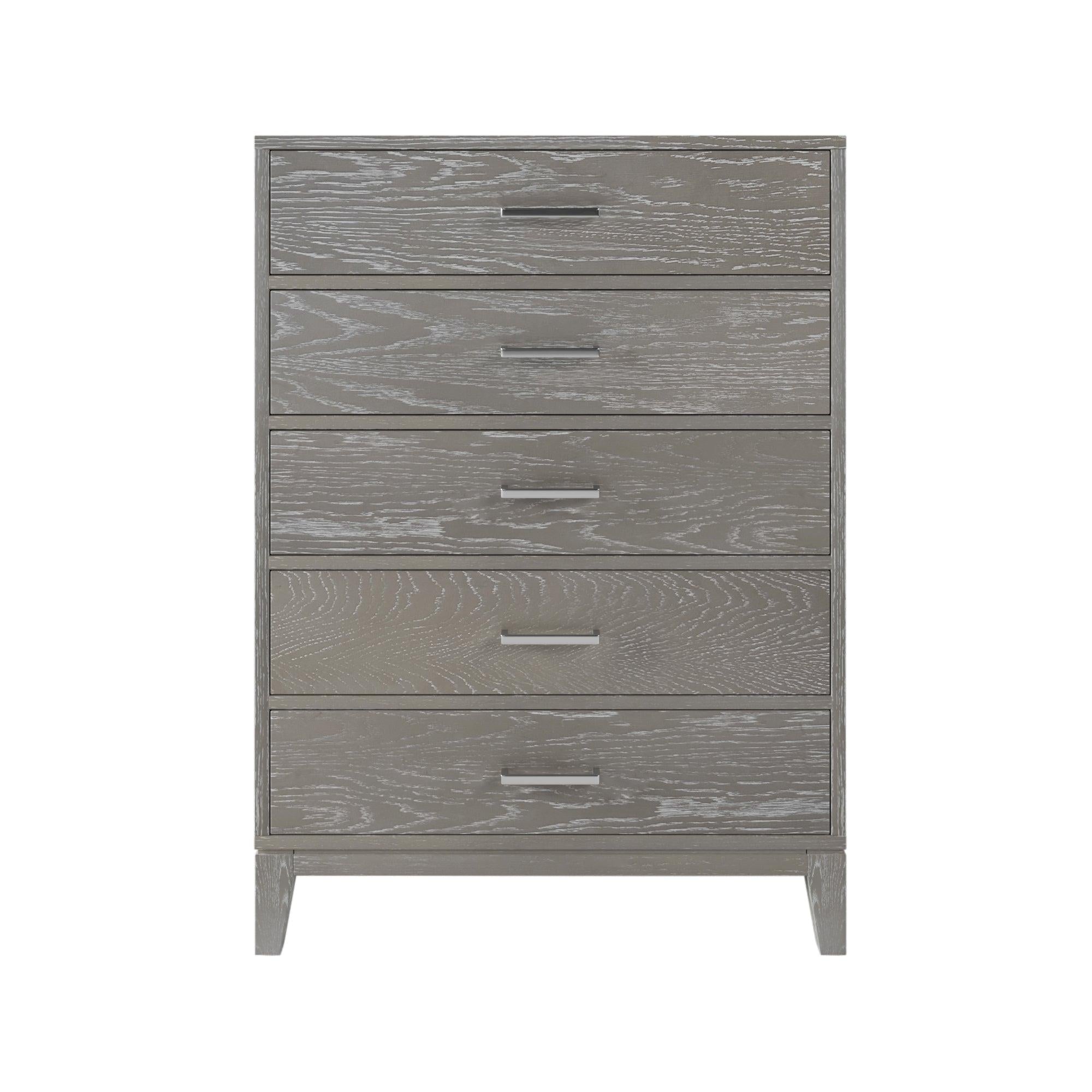 Modern Concise Style Solid wood Grey grain Five-Drawer Chest with Tapered Legs and Smooth Gliding Drawers