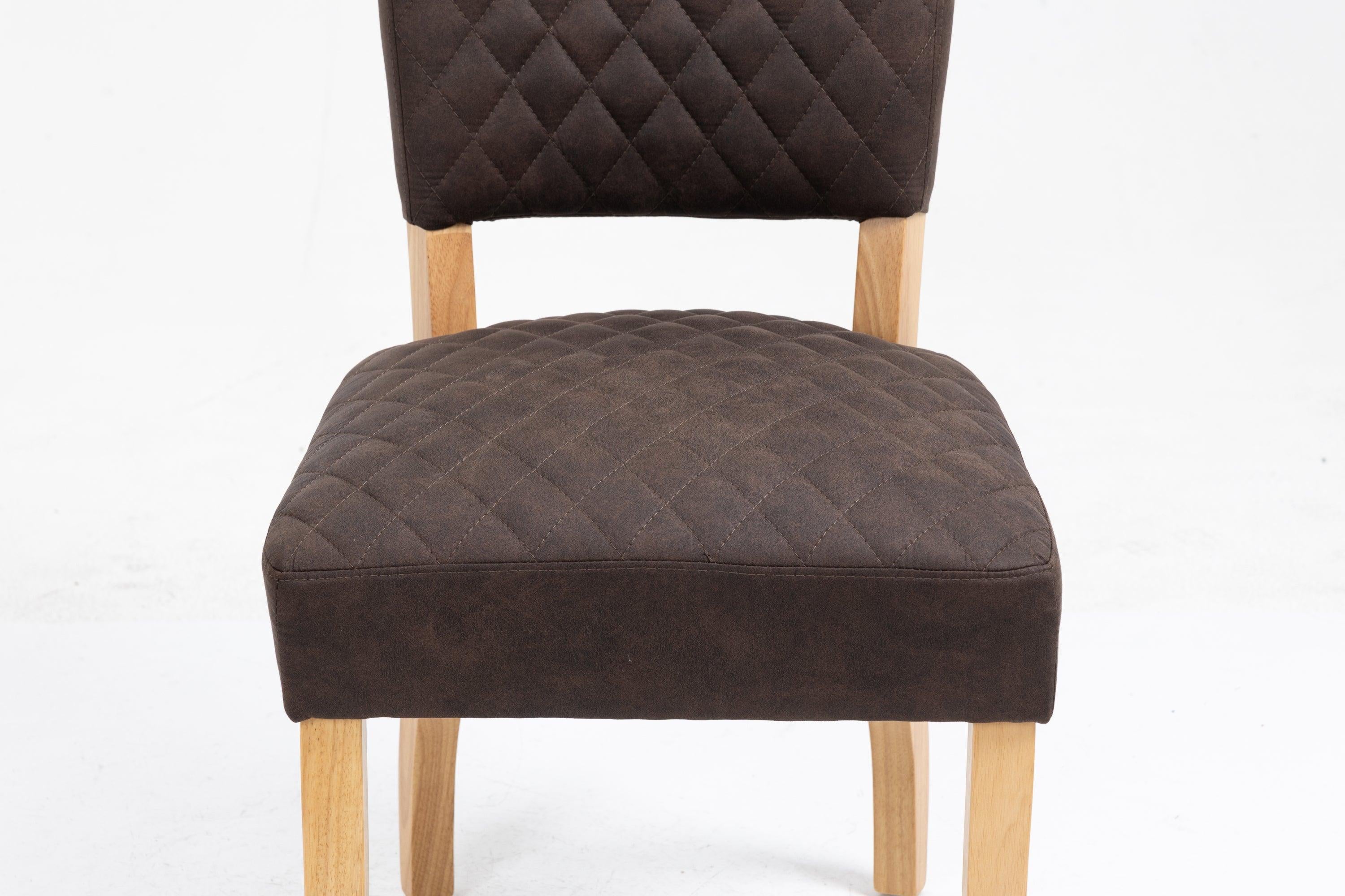 Upholstered Diamond Stitching Leathaire Dining Chair with Solid Wood Legs BROWN