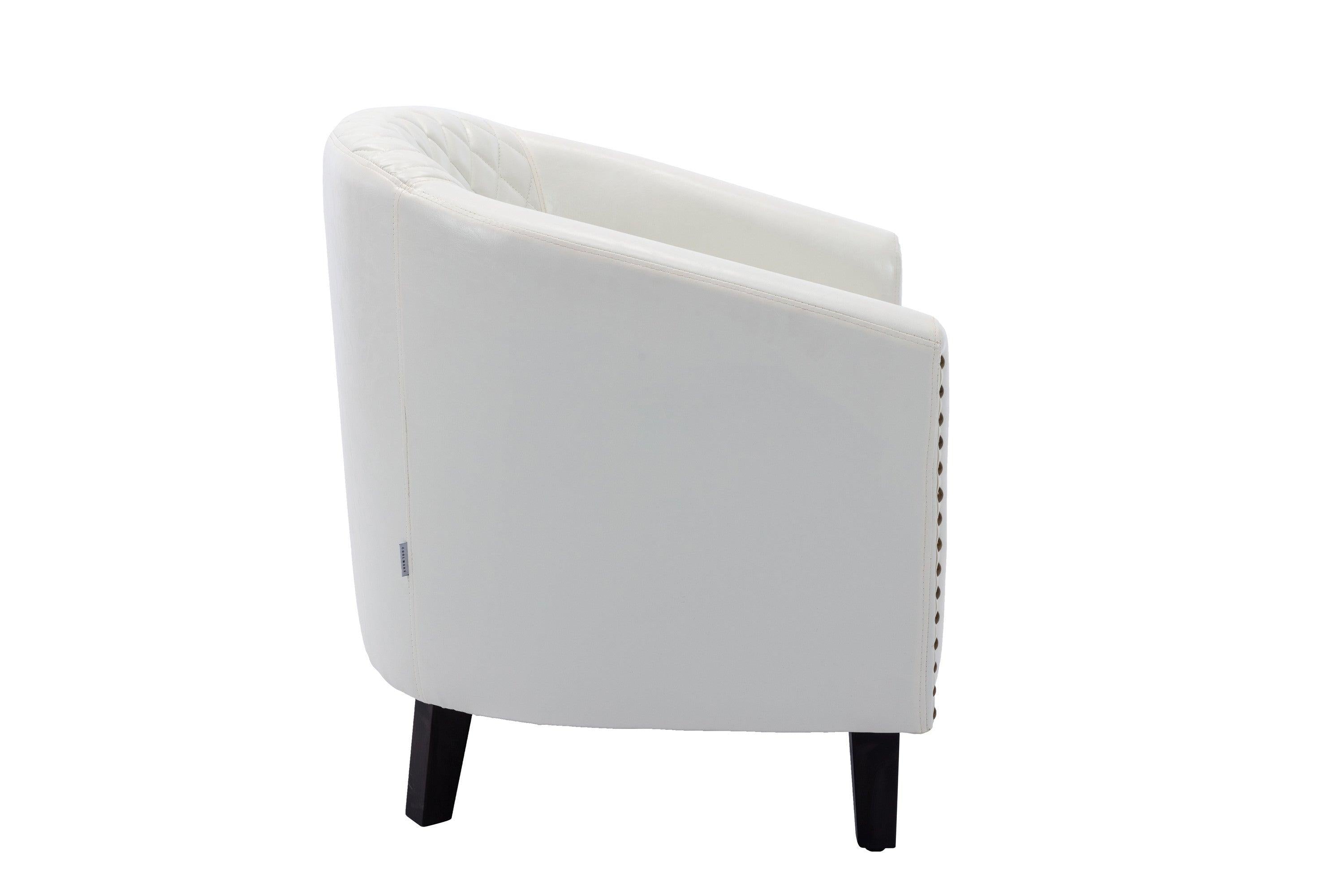 accent Barrel chair living room chair with nailheads and solid wood legs  white  pu leather