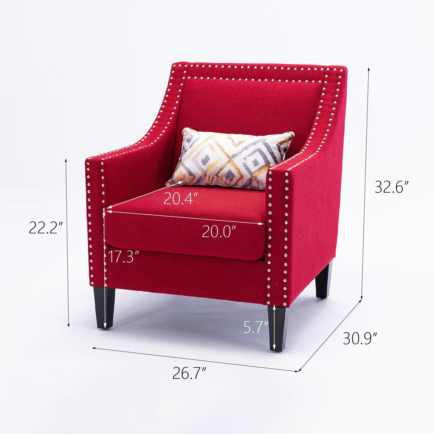 accent armchair living room chair  with nailheads and solid wood legs  Red Linen